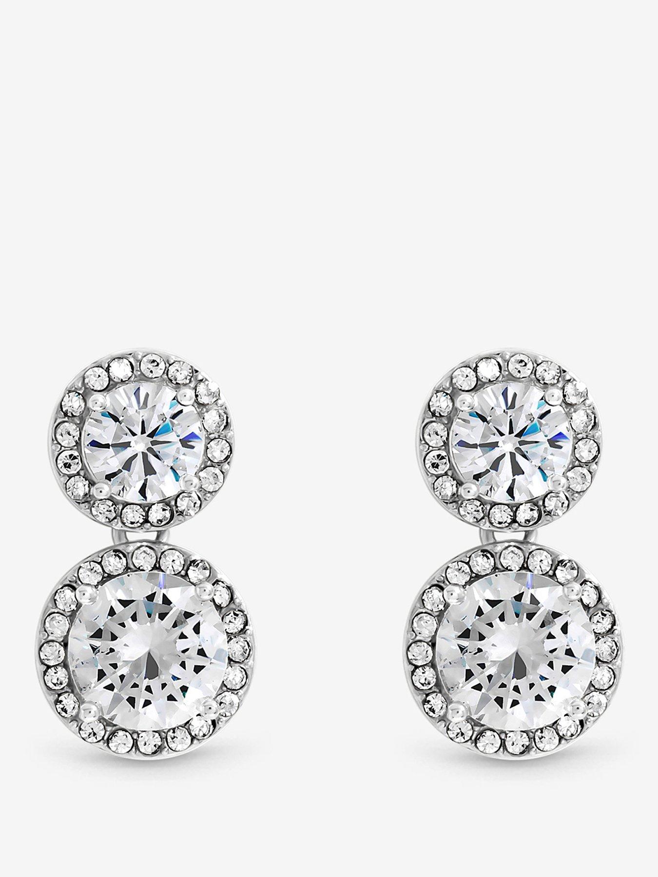 Image 1 of 3 of Jon Richard Rhodium Plated Cubic Zirconia Double Halo Drop Earrings