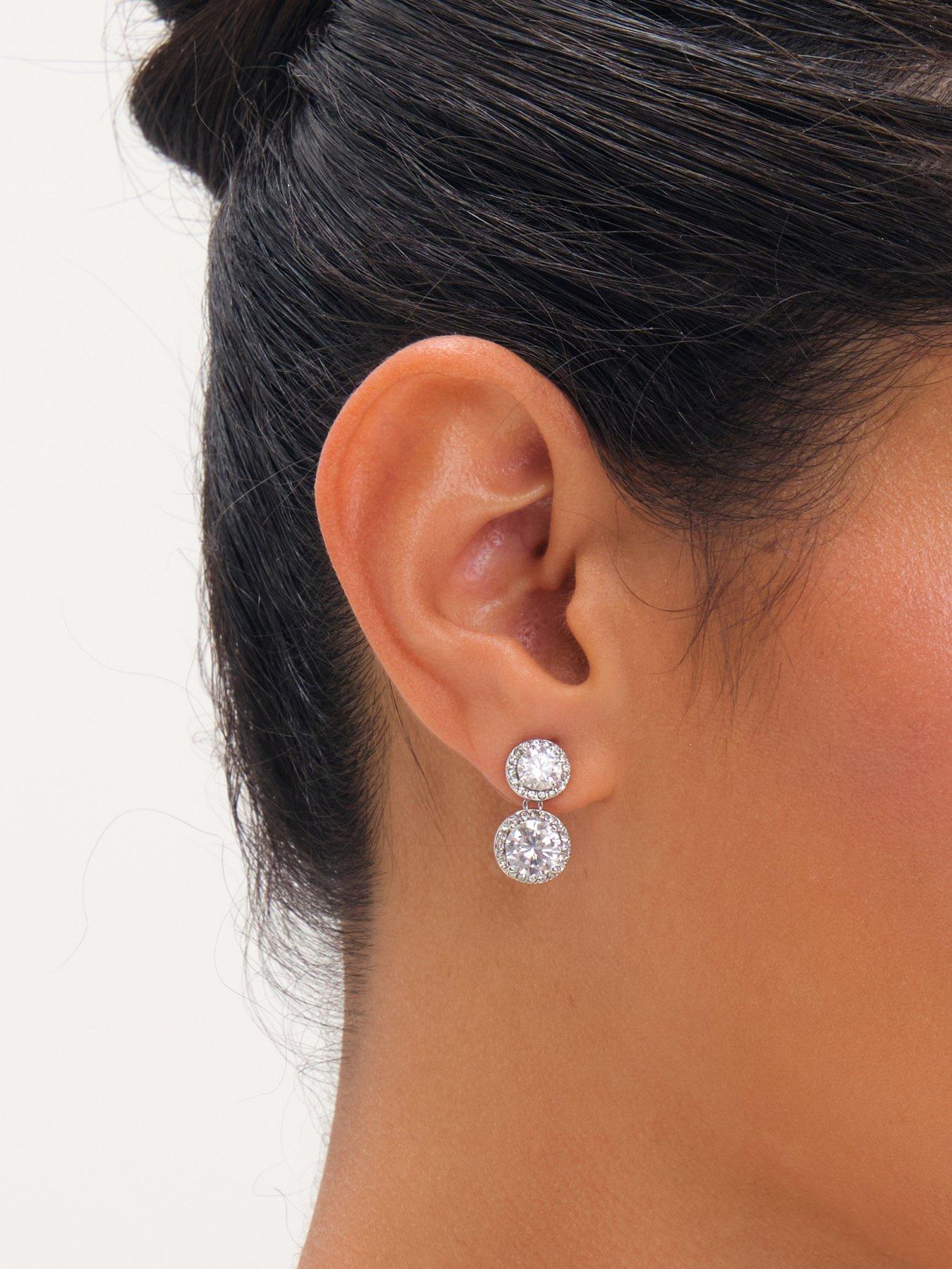 Image 2 of 3 of Jon Richard Rhodium Plated Cubic Zirconia Double Halo Drop Earrings