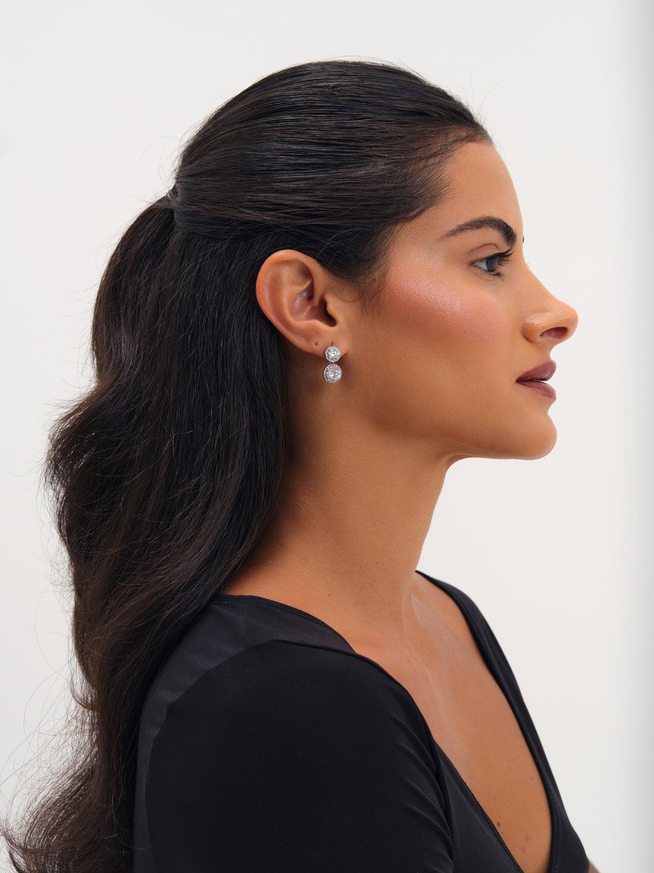 Image 3 of 3 of Jon Richard Rhodium Plated Cubic Zirconia Double Halo Drop Earrings