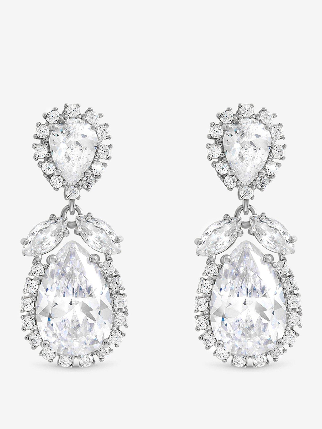 Image 1 of 3 of Jon Richard Rhodium Plated Vintage Pear Drop Earrings
