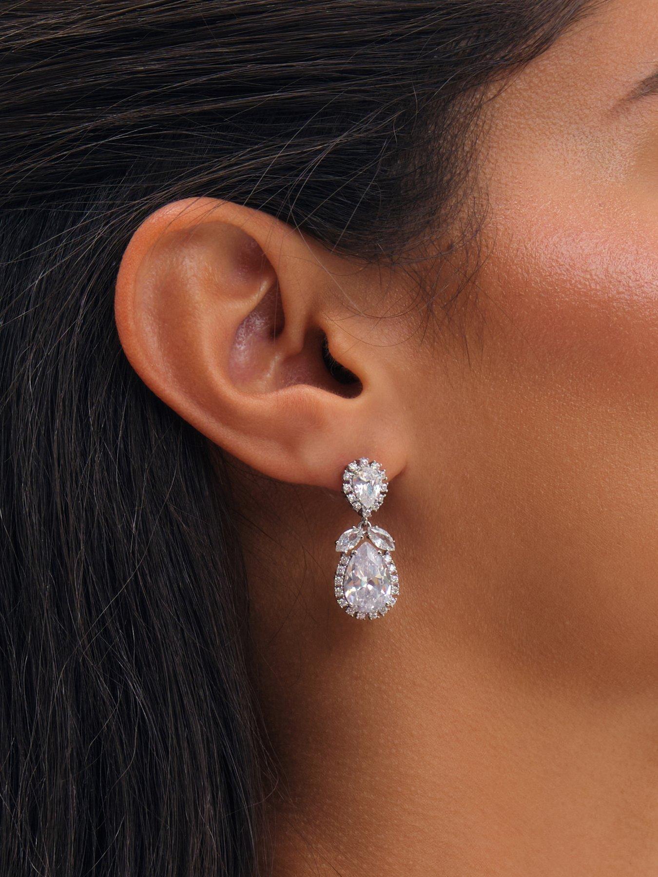 Image 2 of 3 of Jon Richard Rhodium Plated Vintage Pear Drop Earrings