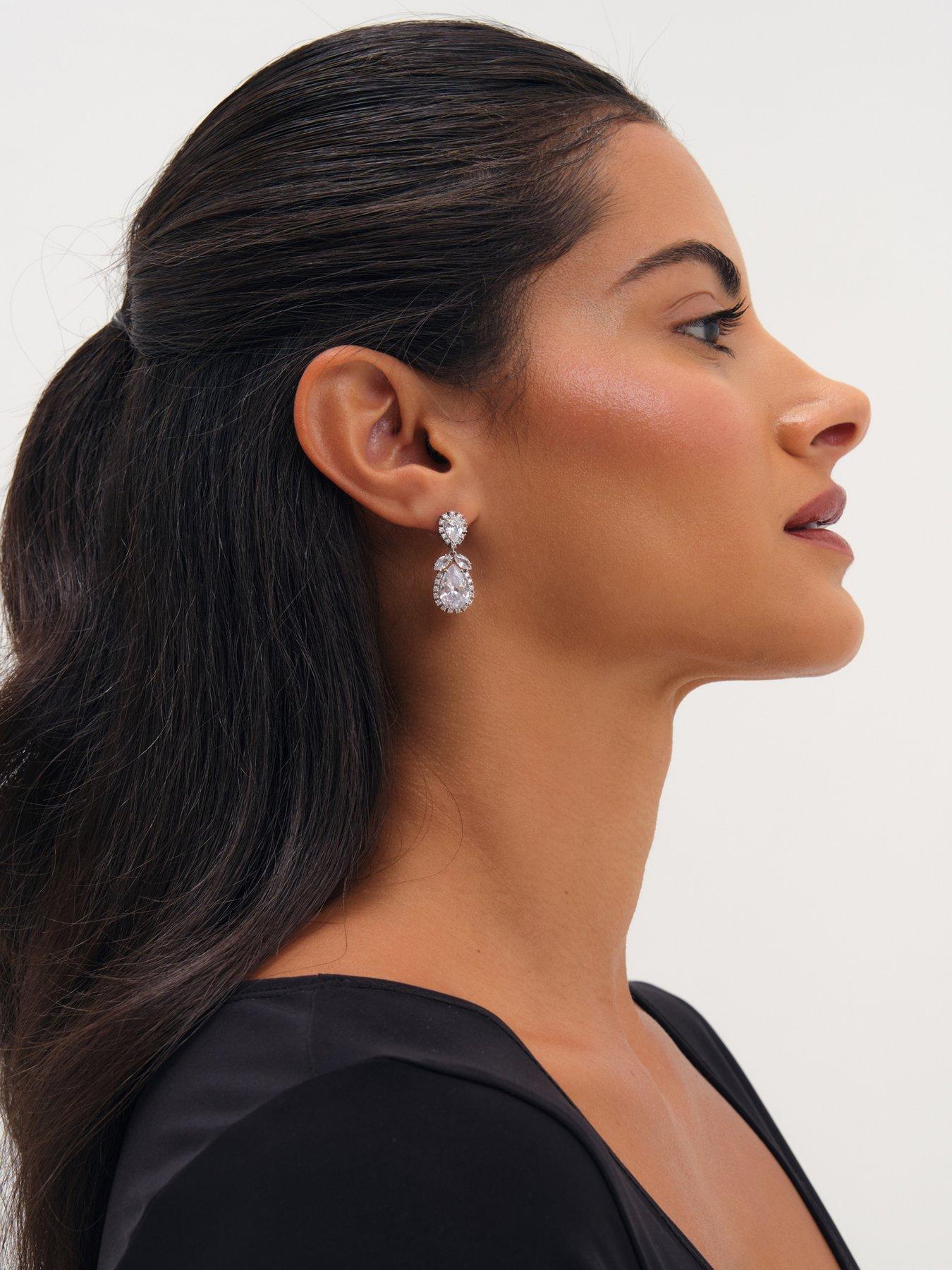 Image 3 of 3 of Jon Richard Rhodium Plated Vintage Pear Drop Earrings