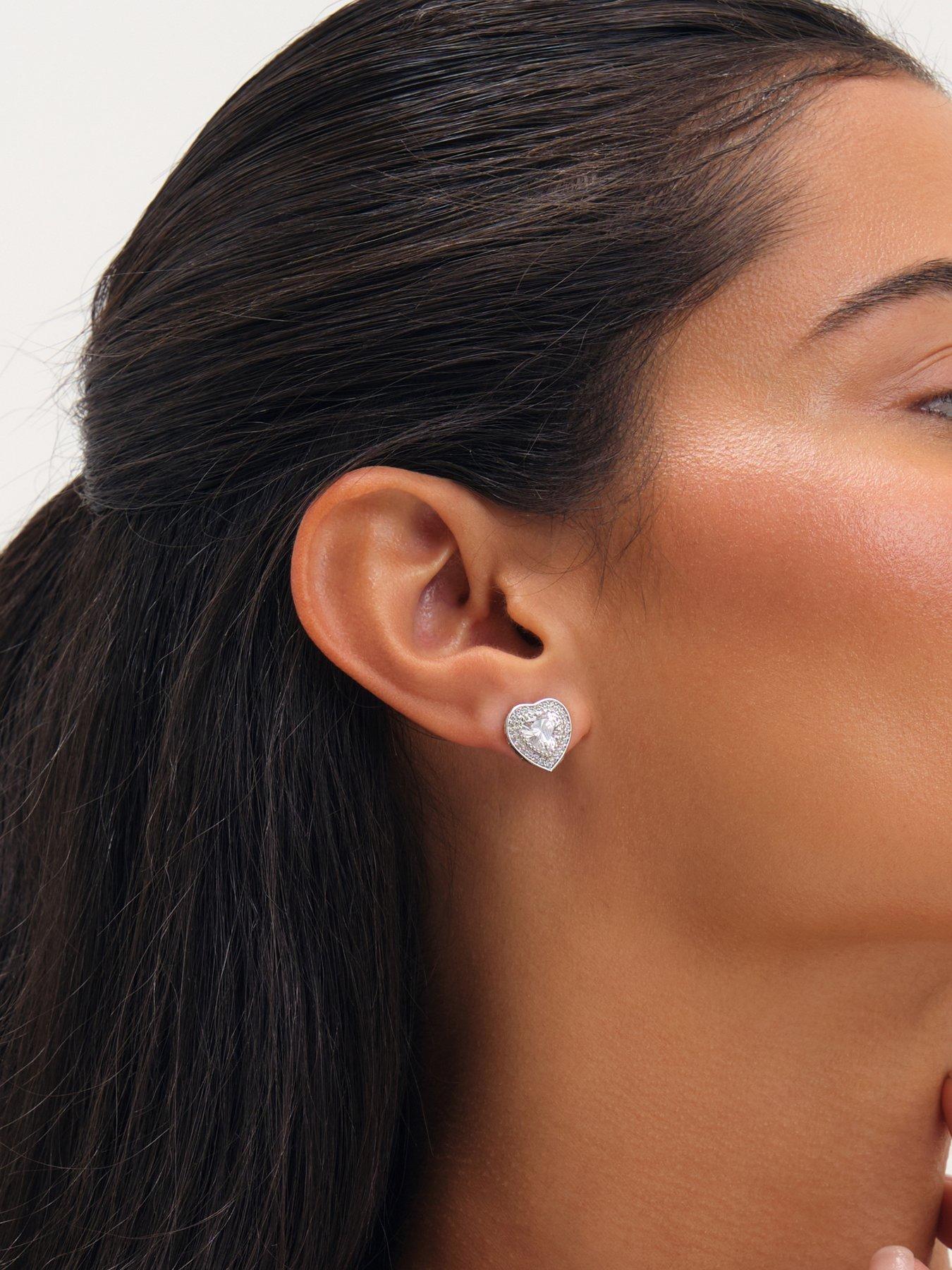 Image 3 of 3 of Jon Richard Rhodium Plated And Pave Heart Halo Stud Earrings