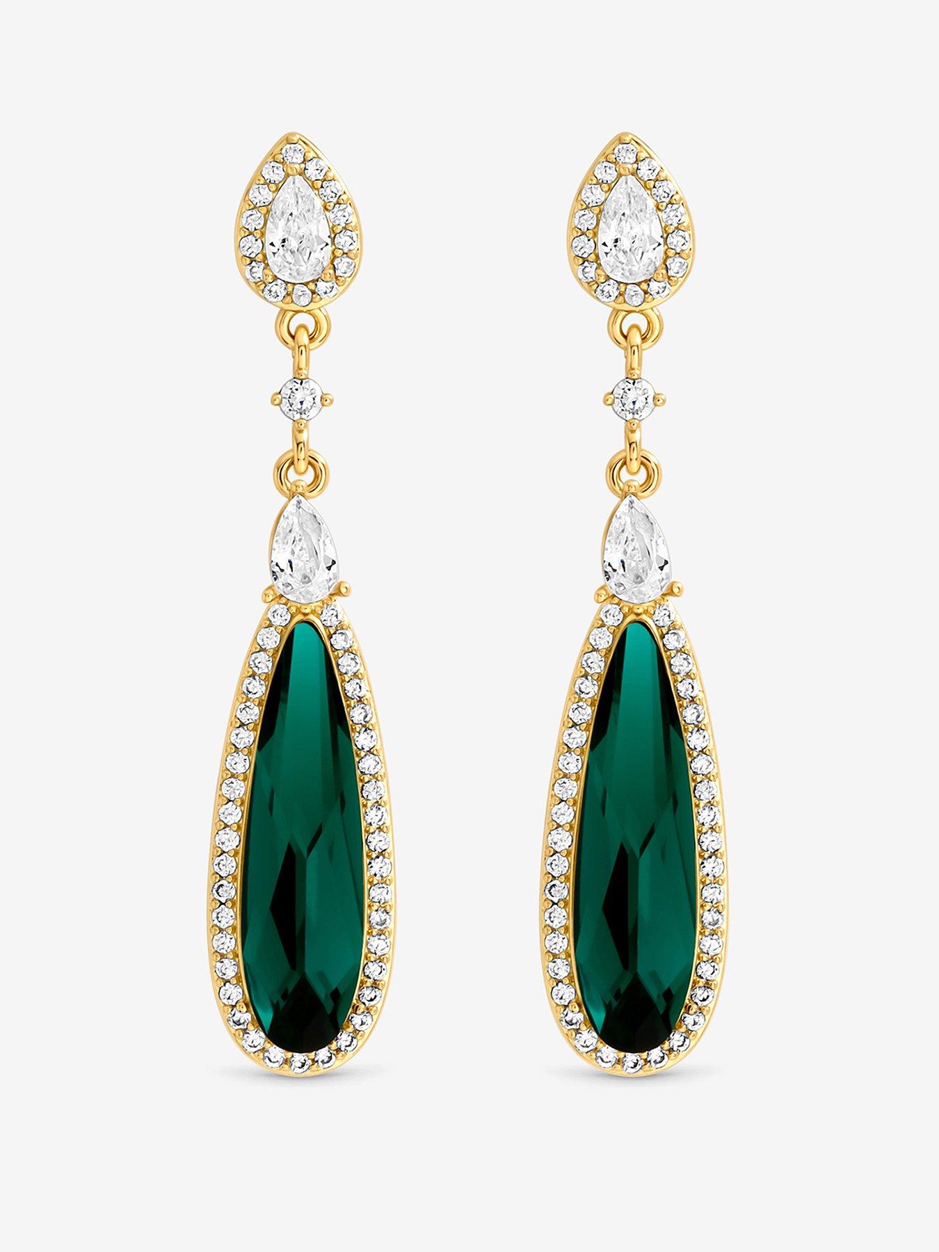 Jon Richard Gold Plated And Emerald Drop Earrings