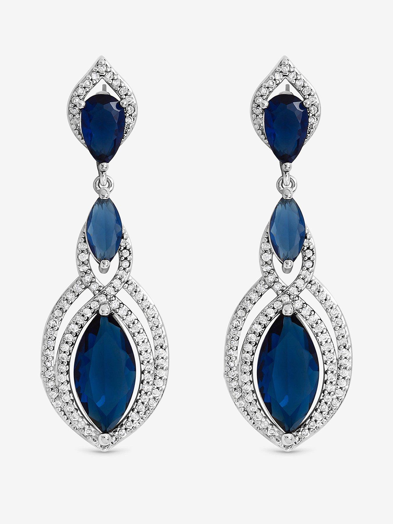 Jon Richard Rhodium And Sapphire Navette Drop Earrings