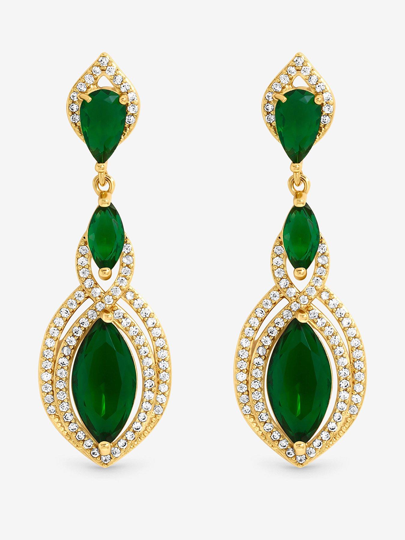 Jon Richard Gold Plated And Emerald Navette Drop Earrings