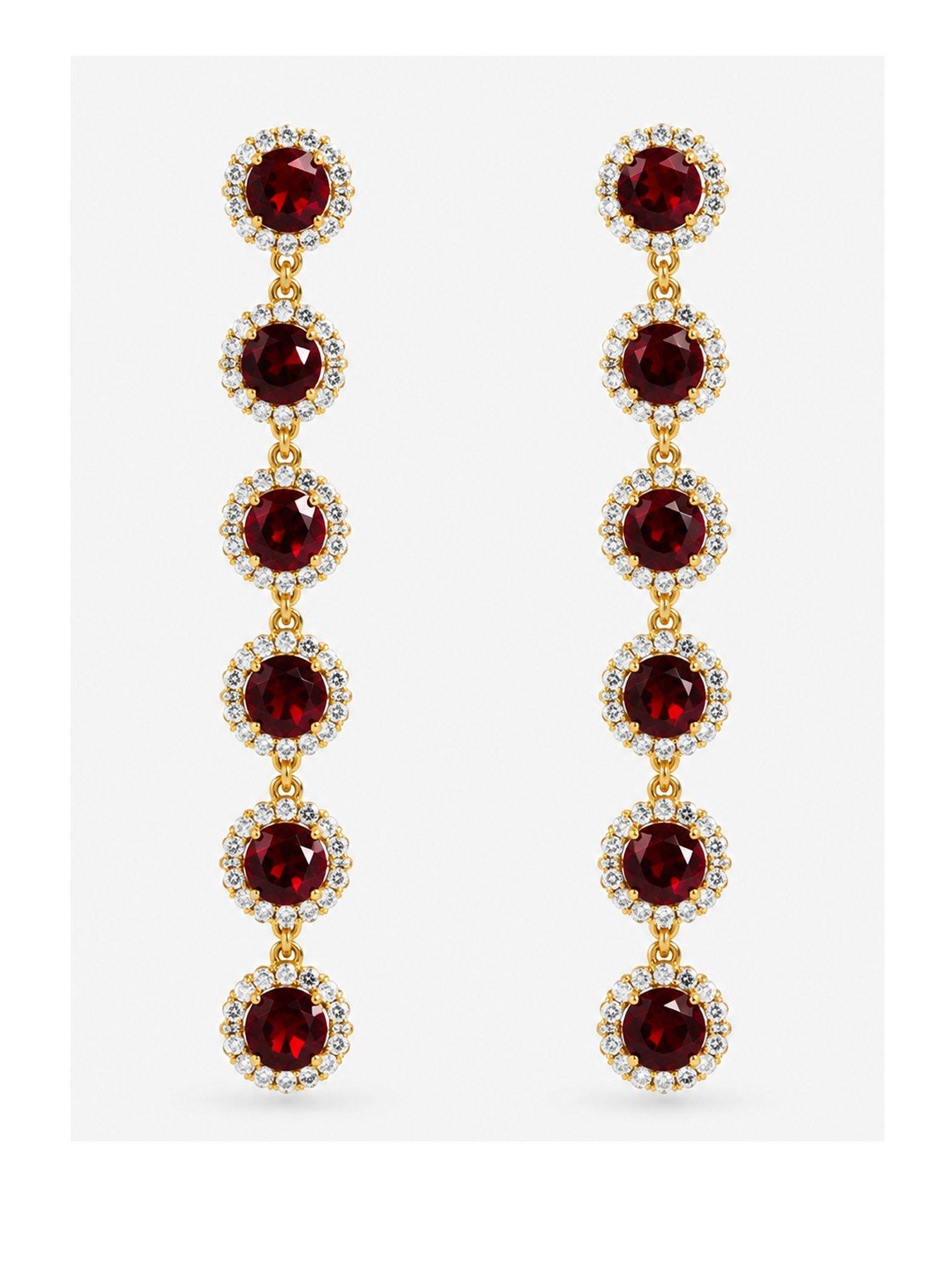 Image 1 of 1 of Jon Richard Gold Plated And Ruby Linear Drop Earrings