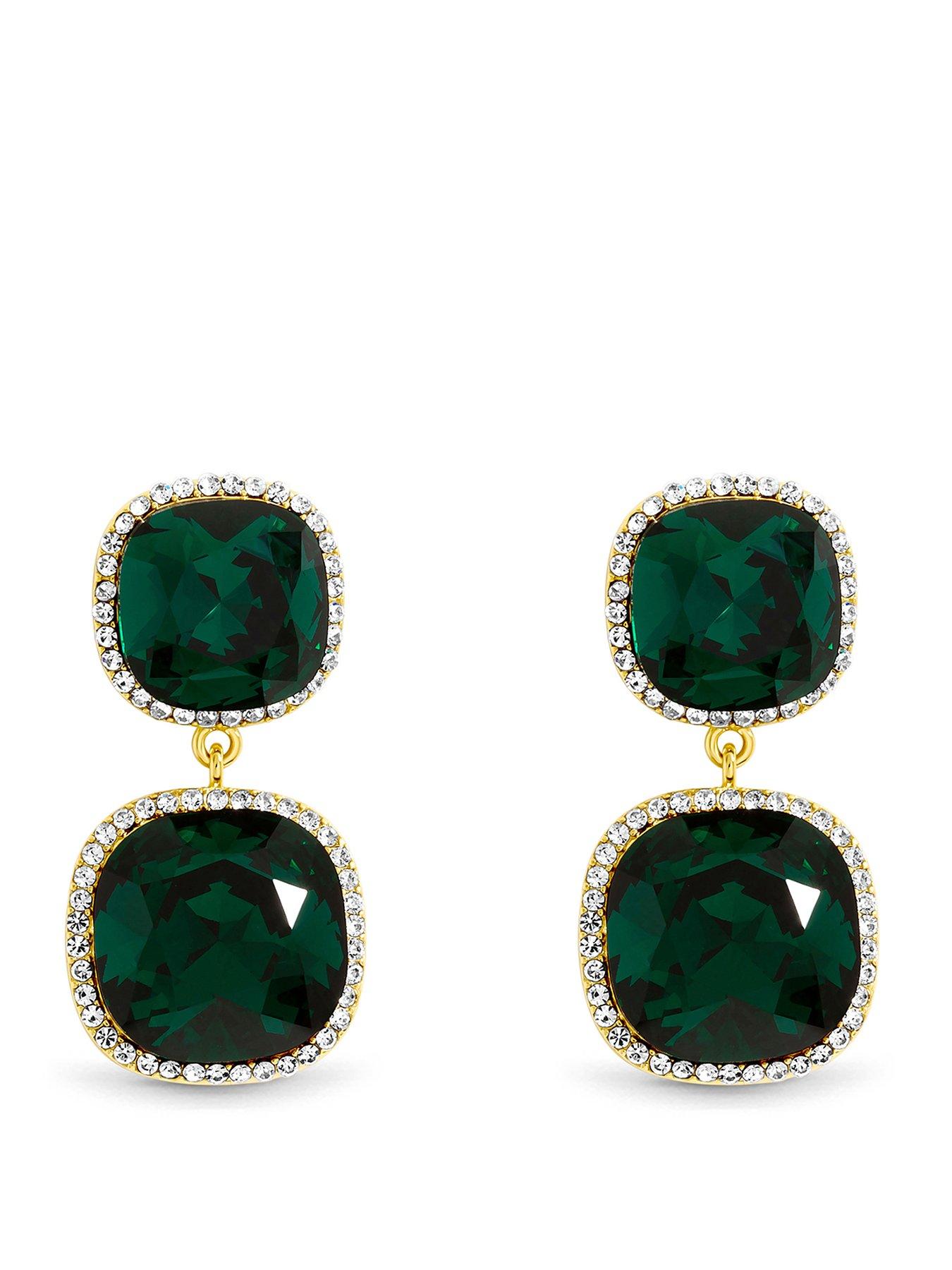 Jon Richard Jon Richard Gold Plated And Emerald Double Drop Halo Earrings