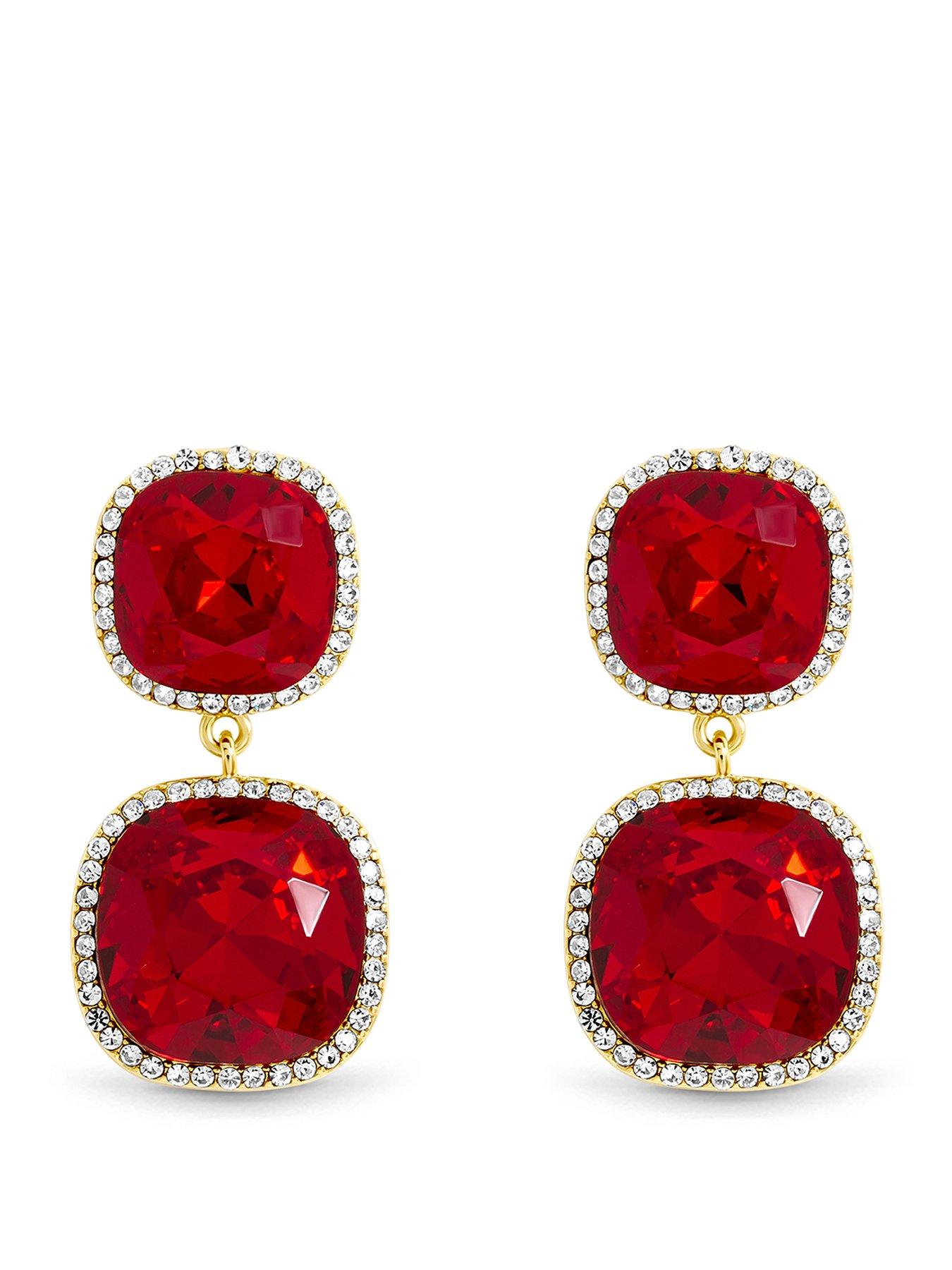 Jon Richard Jon Richard Gold Plated And Ruby Double Drop Halo Earrings