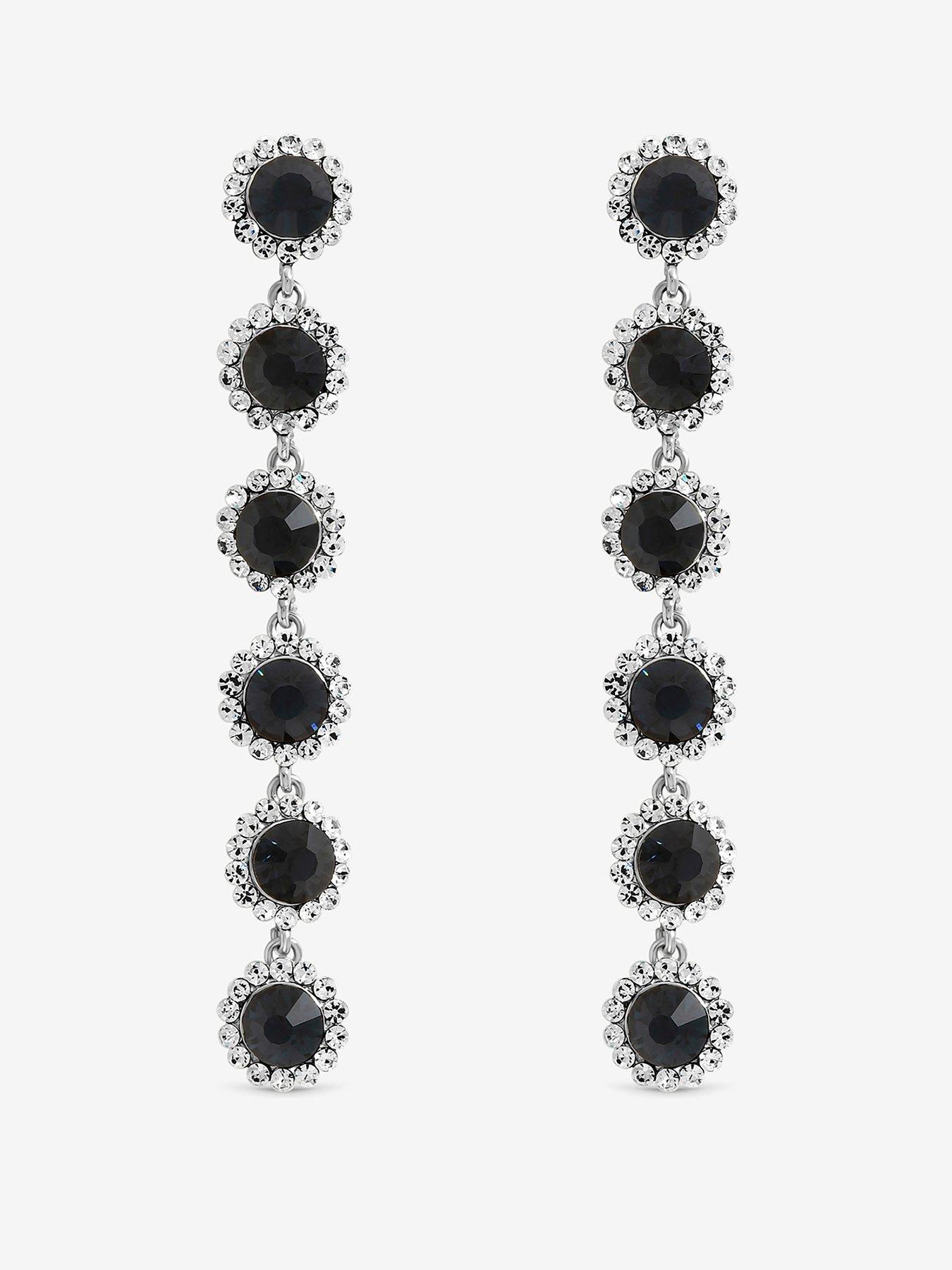 Jon Richard Rhodium Plated And Sapphire Tripple Halo Drop Earrings