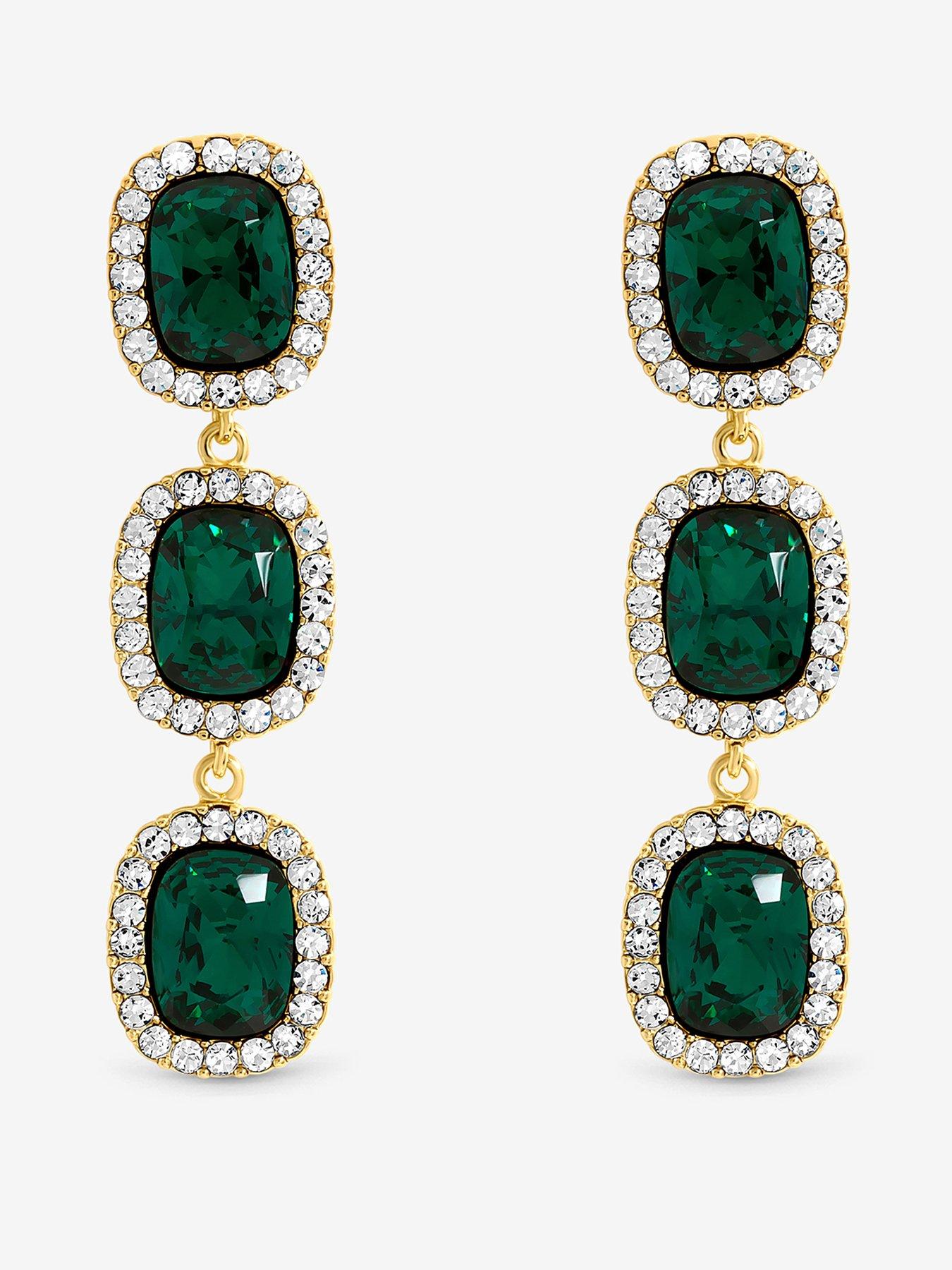 Jon Richard Jon Richard Gold Plated And Emerald Tripple Halo Drop Earrings