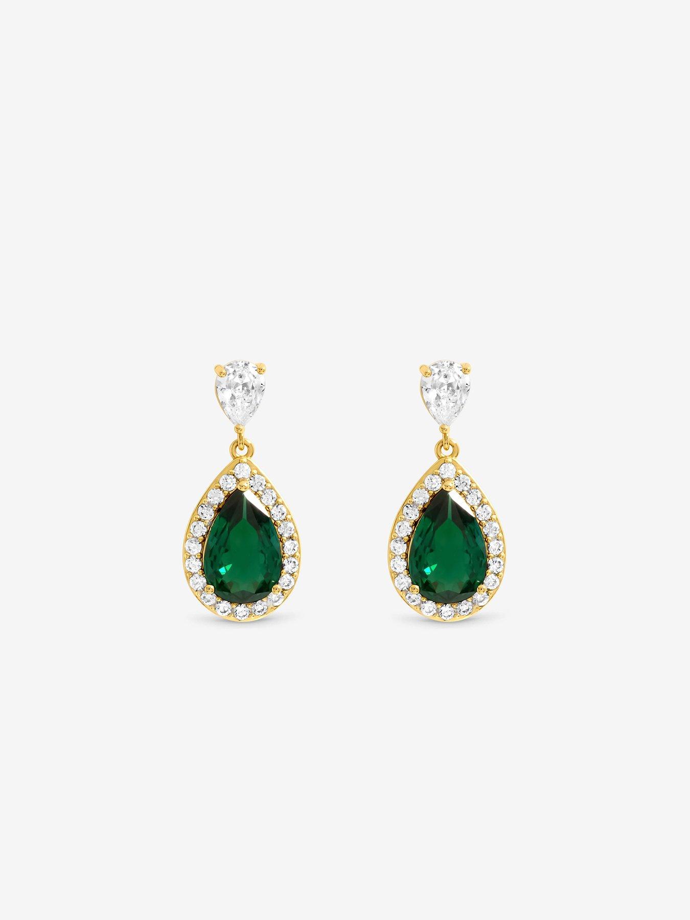 Image 2 of 3 of Jon Richard Gold Plated Cubic Zirconia Emerald Pear Drop Earrings