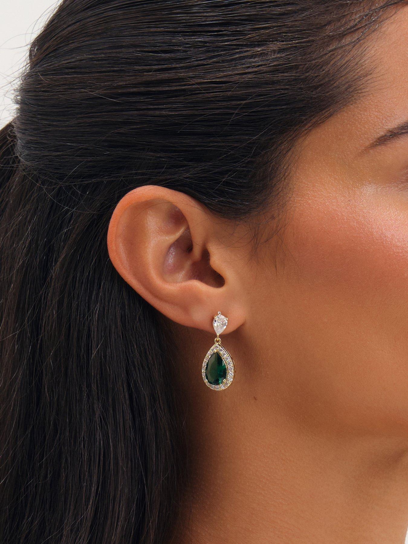 Image 3 of 3 of Jon Richard Gold Plated Cubic Zirconia Emerald Pear Drop Earrings