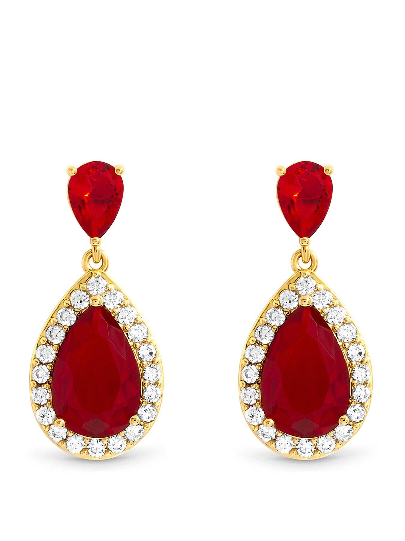 Image 1 of 2 of Jon Richard Gold Plated Cubic Zirconia Ruby Pear Drop Earrings