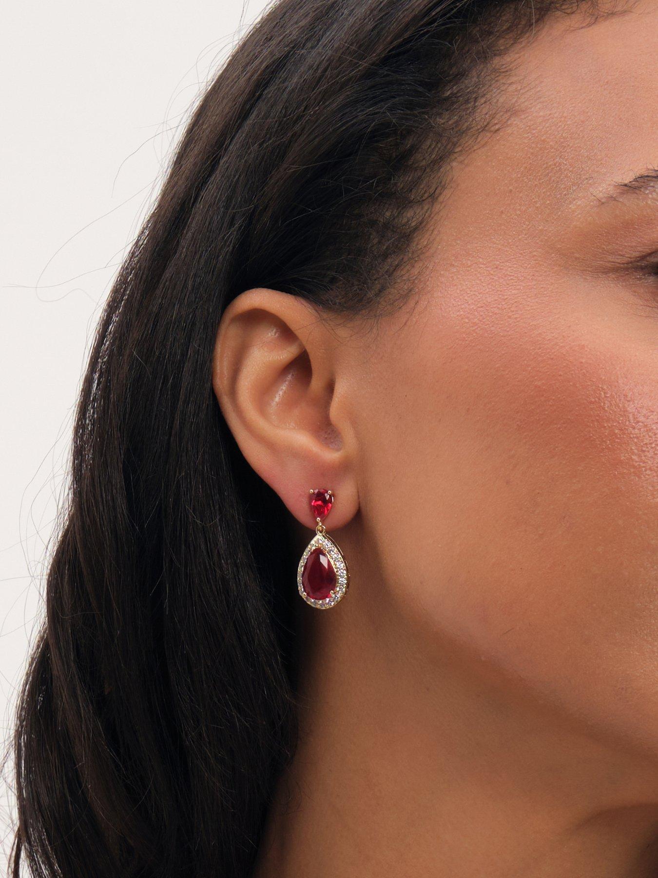 Image 2 of 2 of Jon Richard Gold Plated Cubic Zirconia Ruby Pear Drop Earrings
