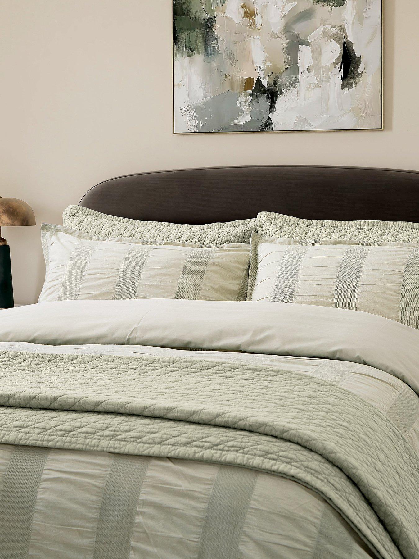 Bedeck of Belfast Woven Waffle Stripe Cover Set Sage Green