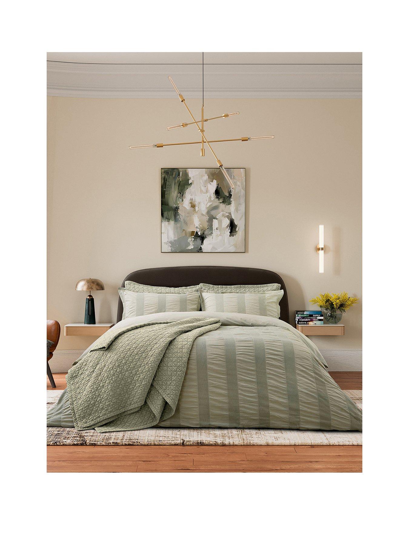 Image 2 of 5 of Bedeck of Belfast Woven Waffle Stripe Cover Set Sage Green