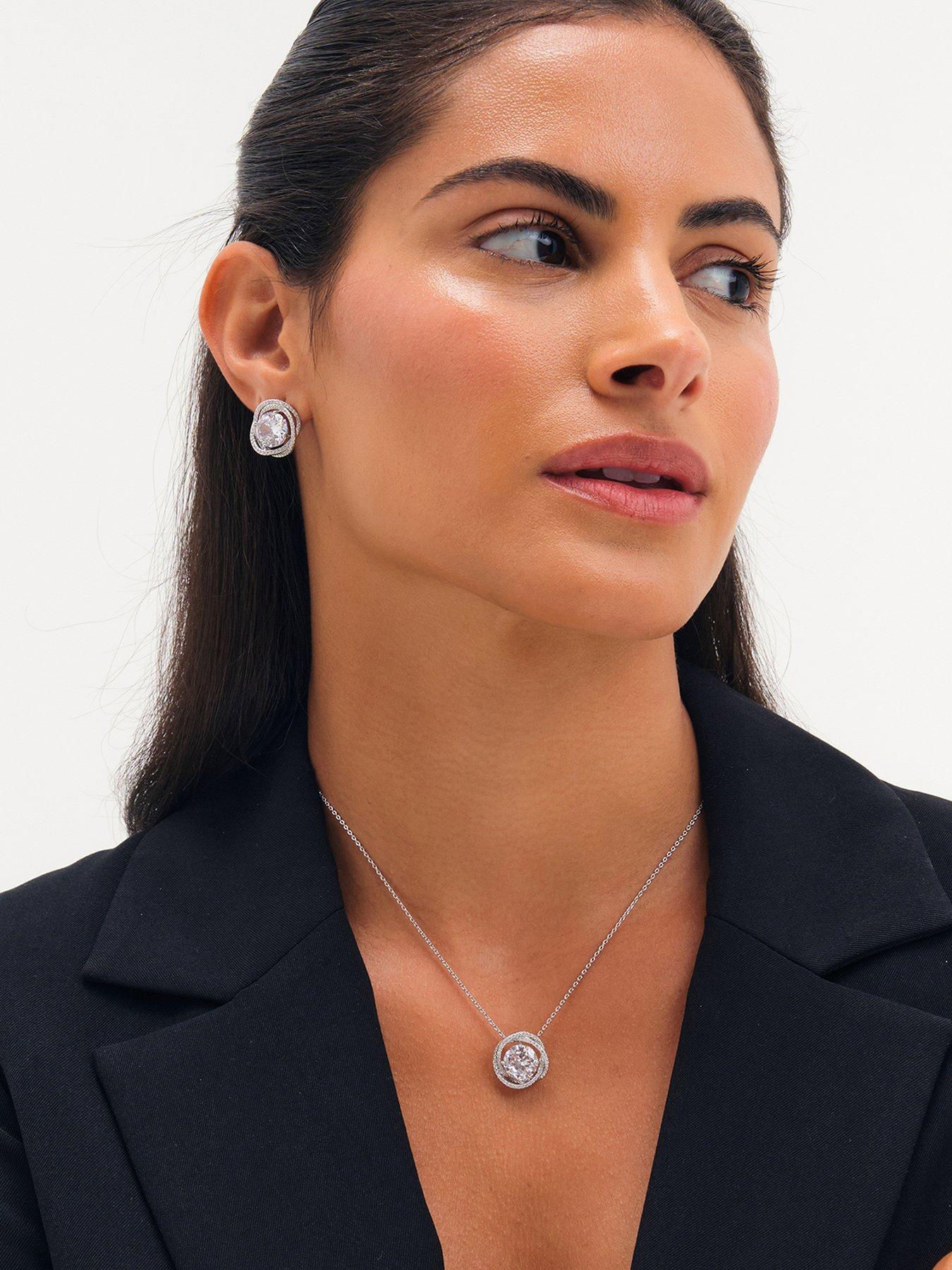 Jon Richard Rhodium Plated Cubic Zirconia Twist Halo Pendant