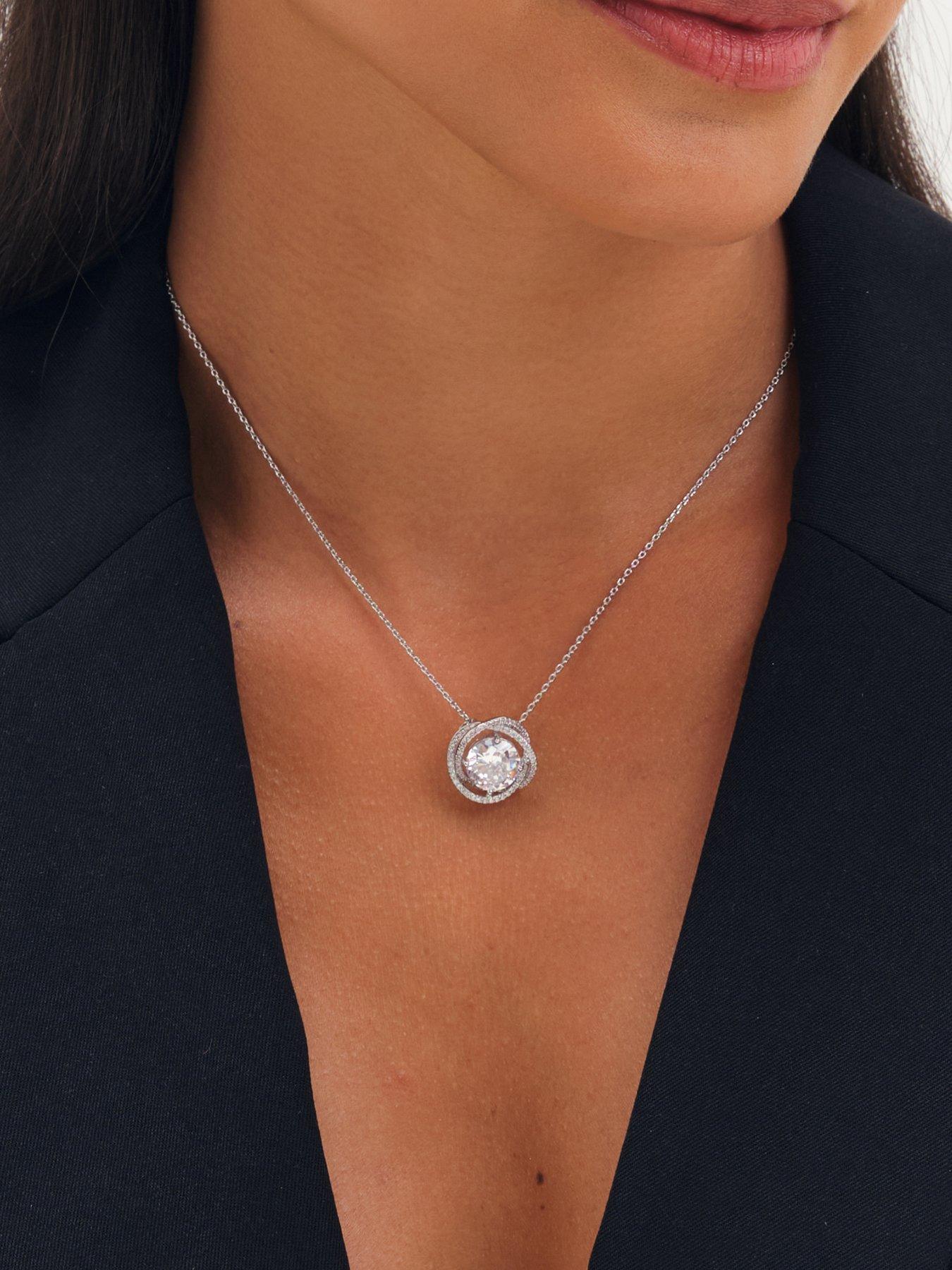 Image 4 of 4 of Jon Richard Rhodium Plated Cubic Zirconia Twist Halo Pendant