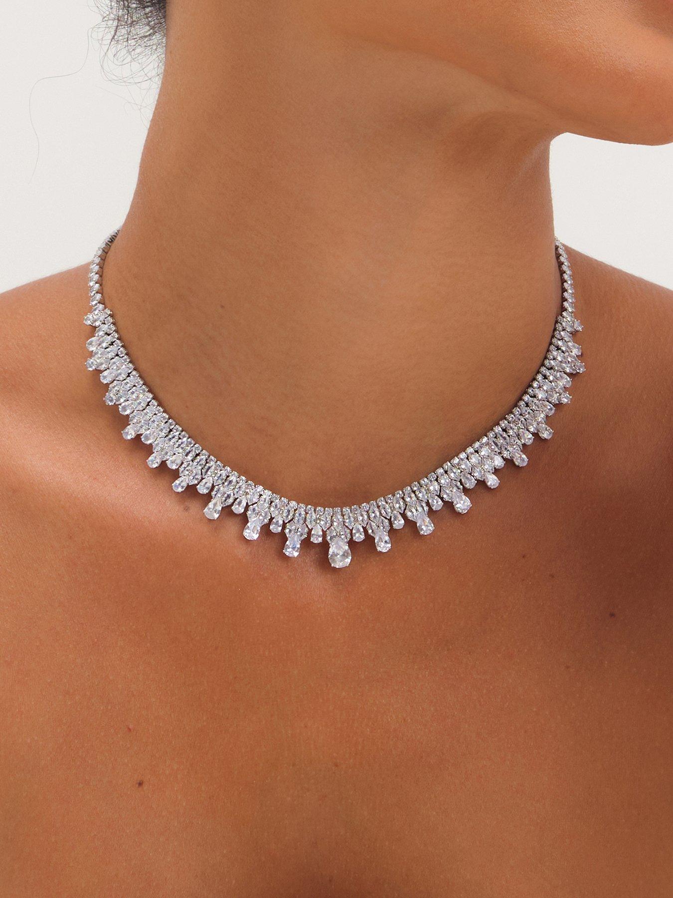 Jon Richard Rhodium Plated And Cubic Zirconia Peardrop Collar Necklace