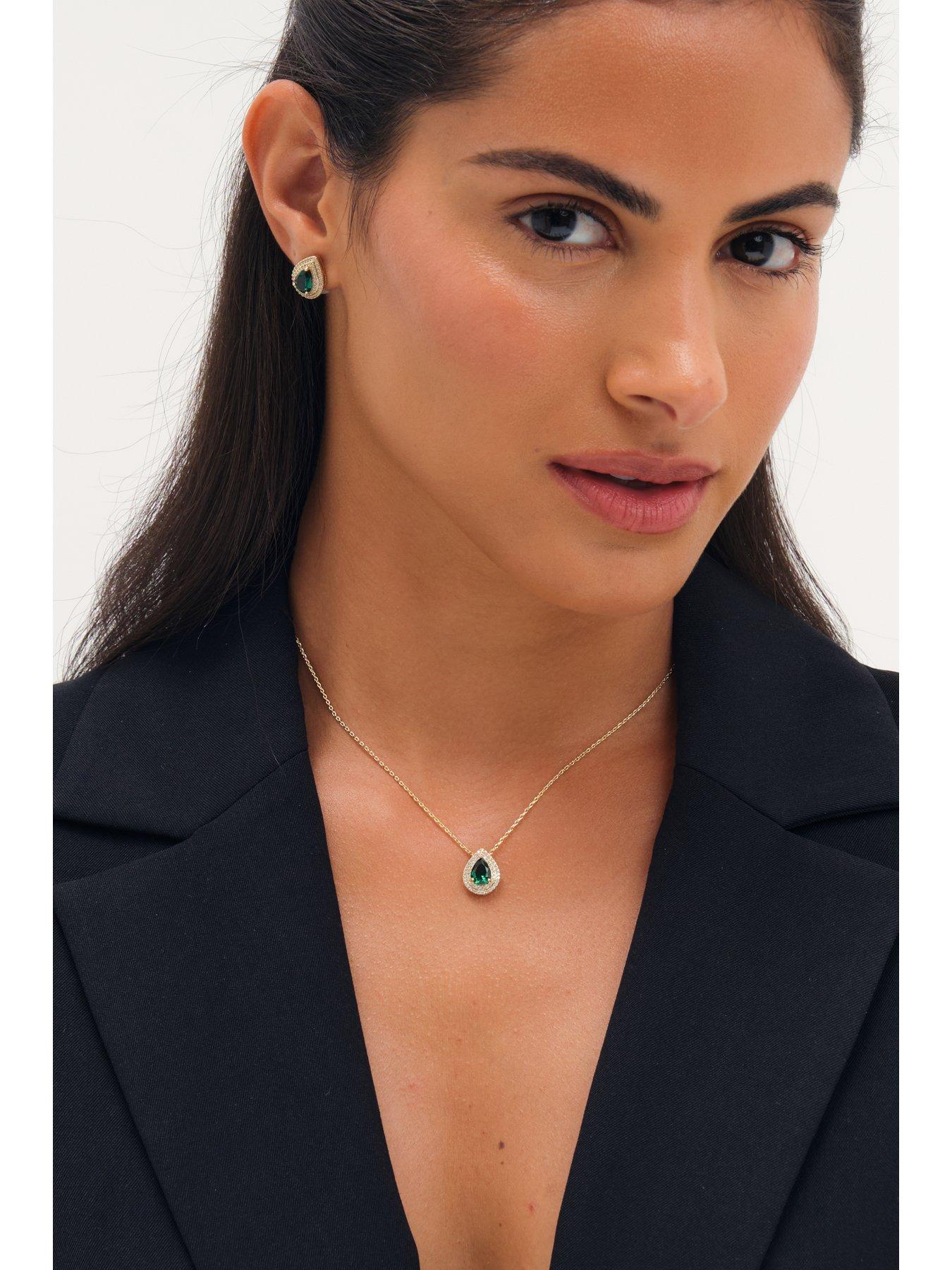 Image 2 of 5 of Jon Richard Jon Richard Gold Plated Cubic Zirconia Emerald Pear Pendant