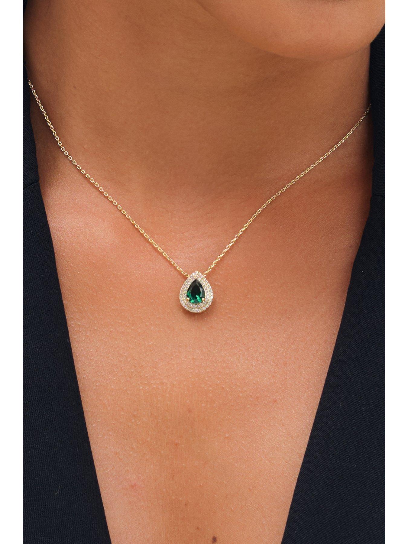 Image 3 of 5 of Jon Richard Jon Richard Gold Plated Cubic Zirconia Emerald Pear Pendant