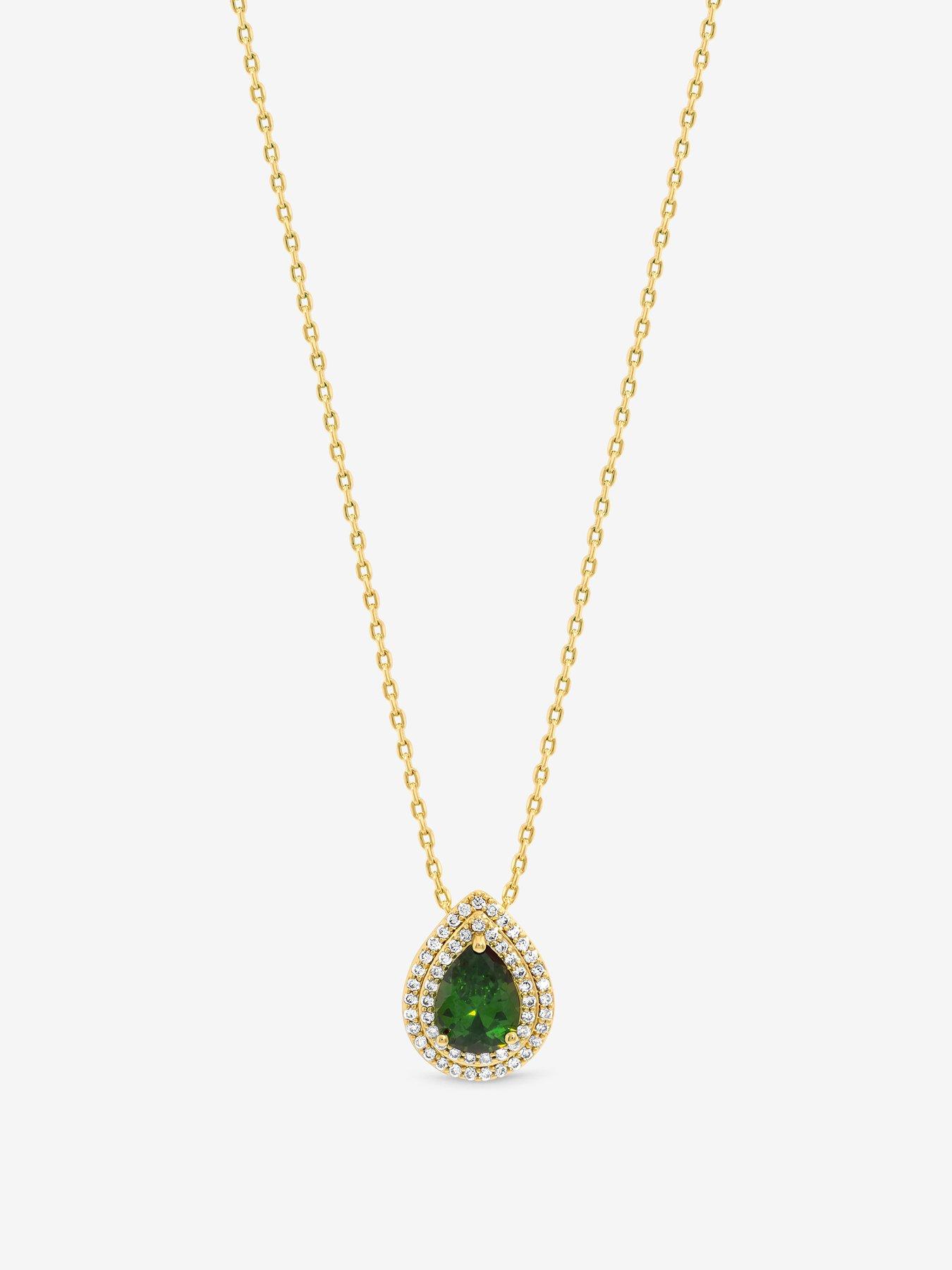 Image 4 of 5 of Jon Richard Jon Richard Gold Plated Cubic Zirconia Emerald Pear Pendant