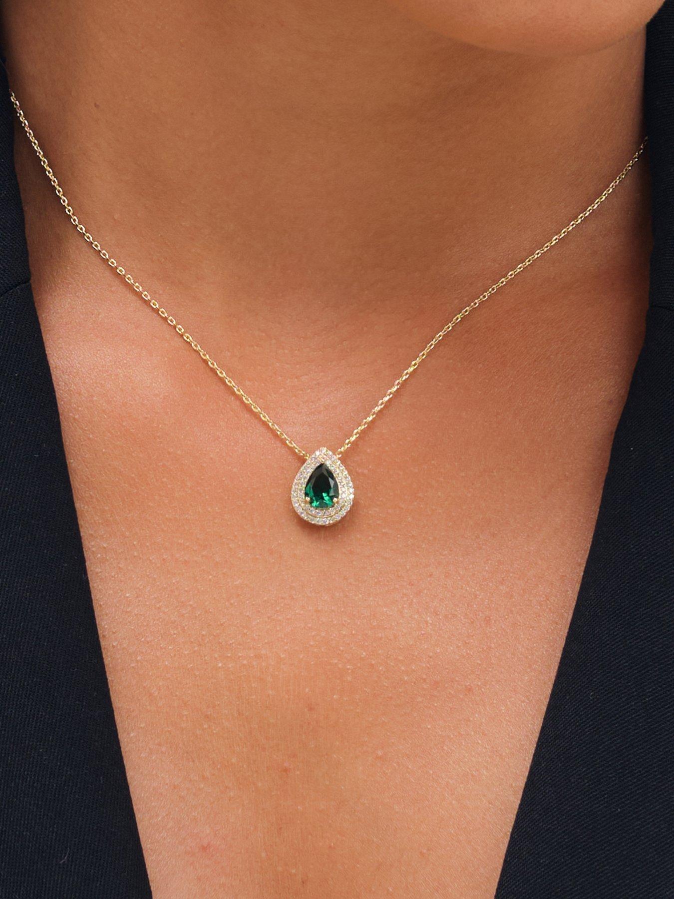 Image 5 of 5 of Jon Richard Jon Richard Gold Plated Cubic Zirconia Emerald Pear Pendant