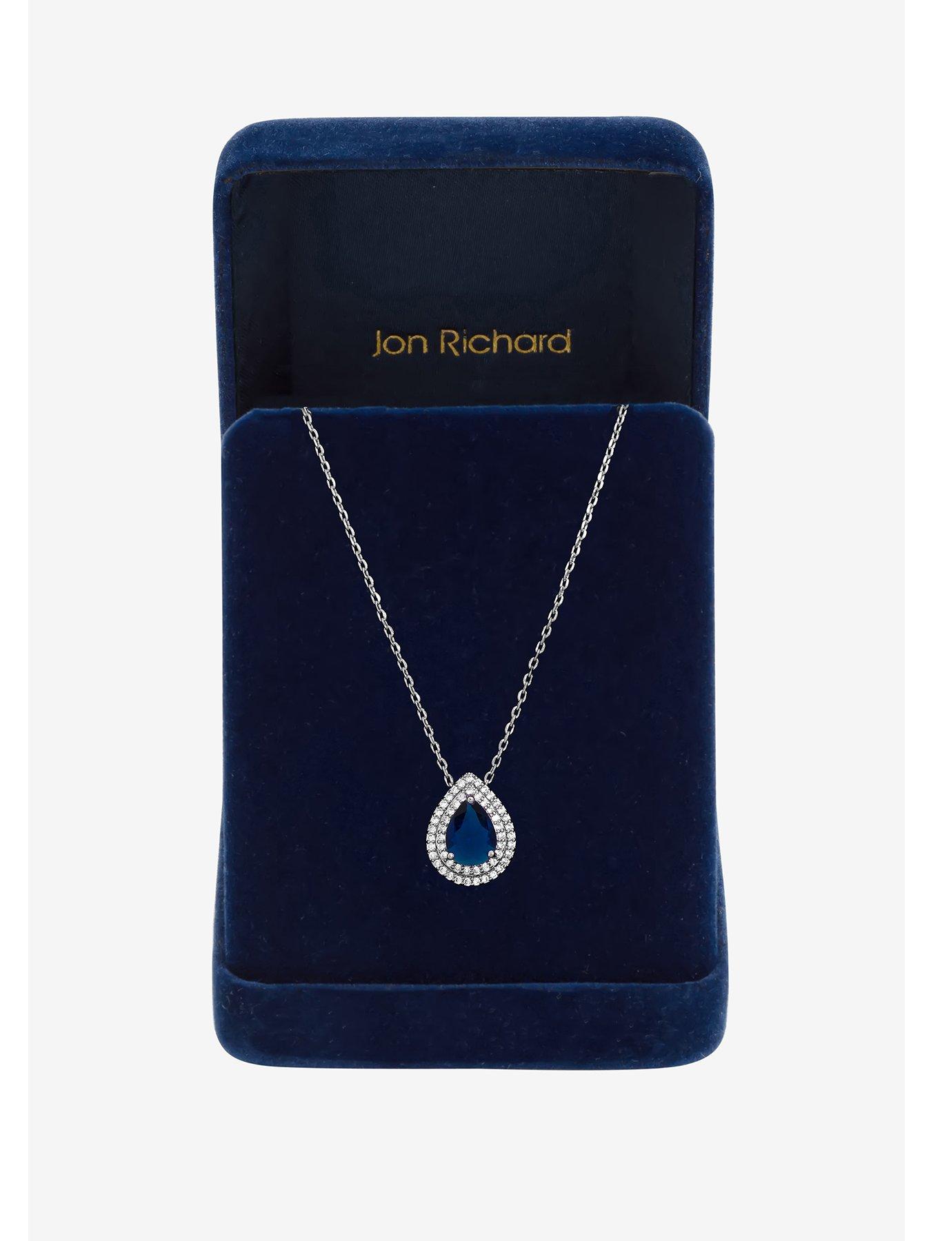 Jon Richard Rhodium Plated Cubic Zirconia Sapphire Pear Pendant