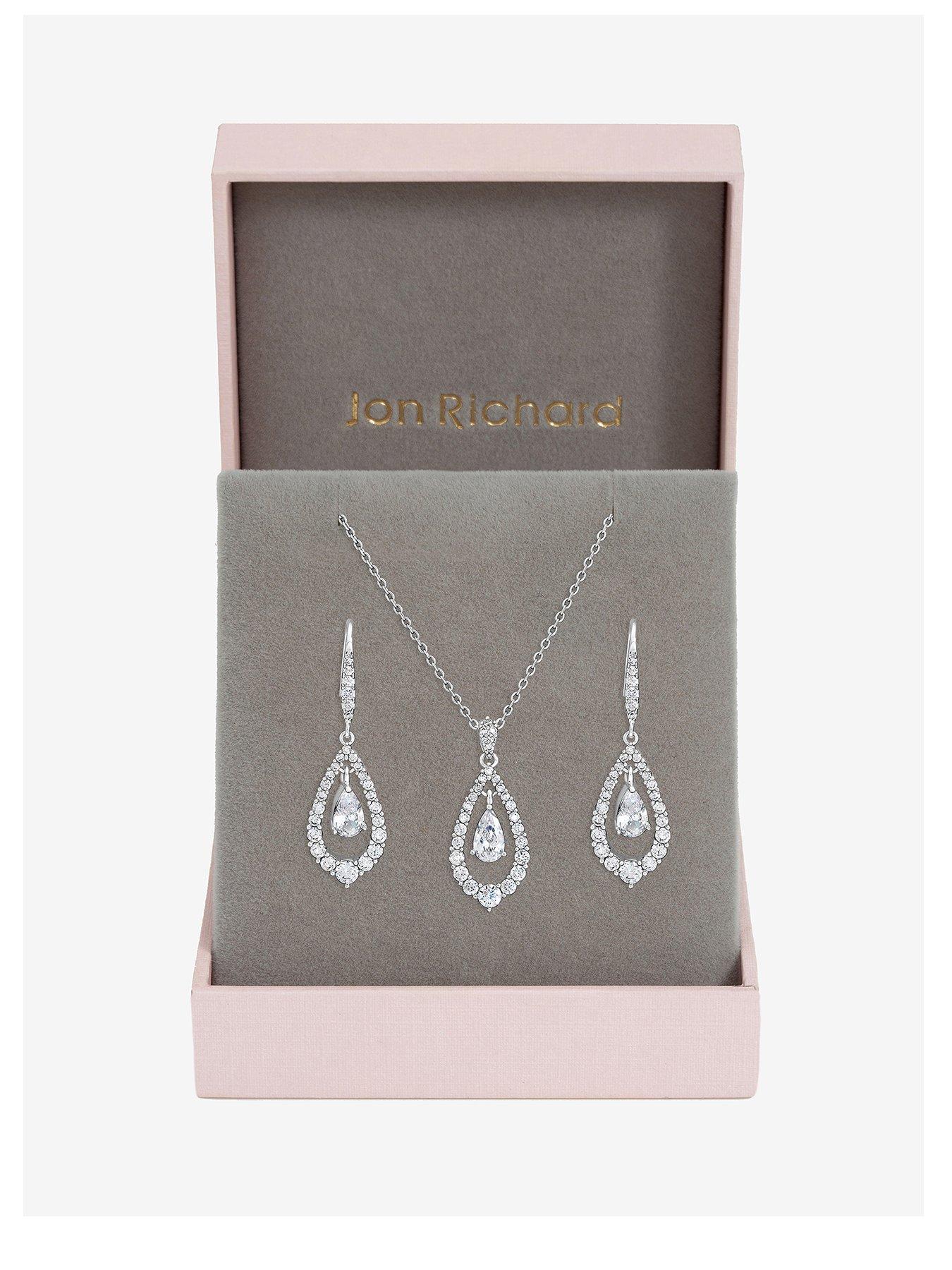 Jon Richard Rhodium Plated And Crystal Pear Drop Box Set