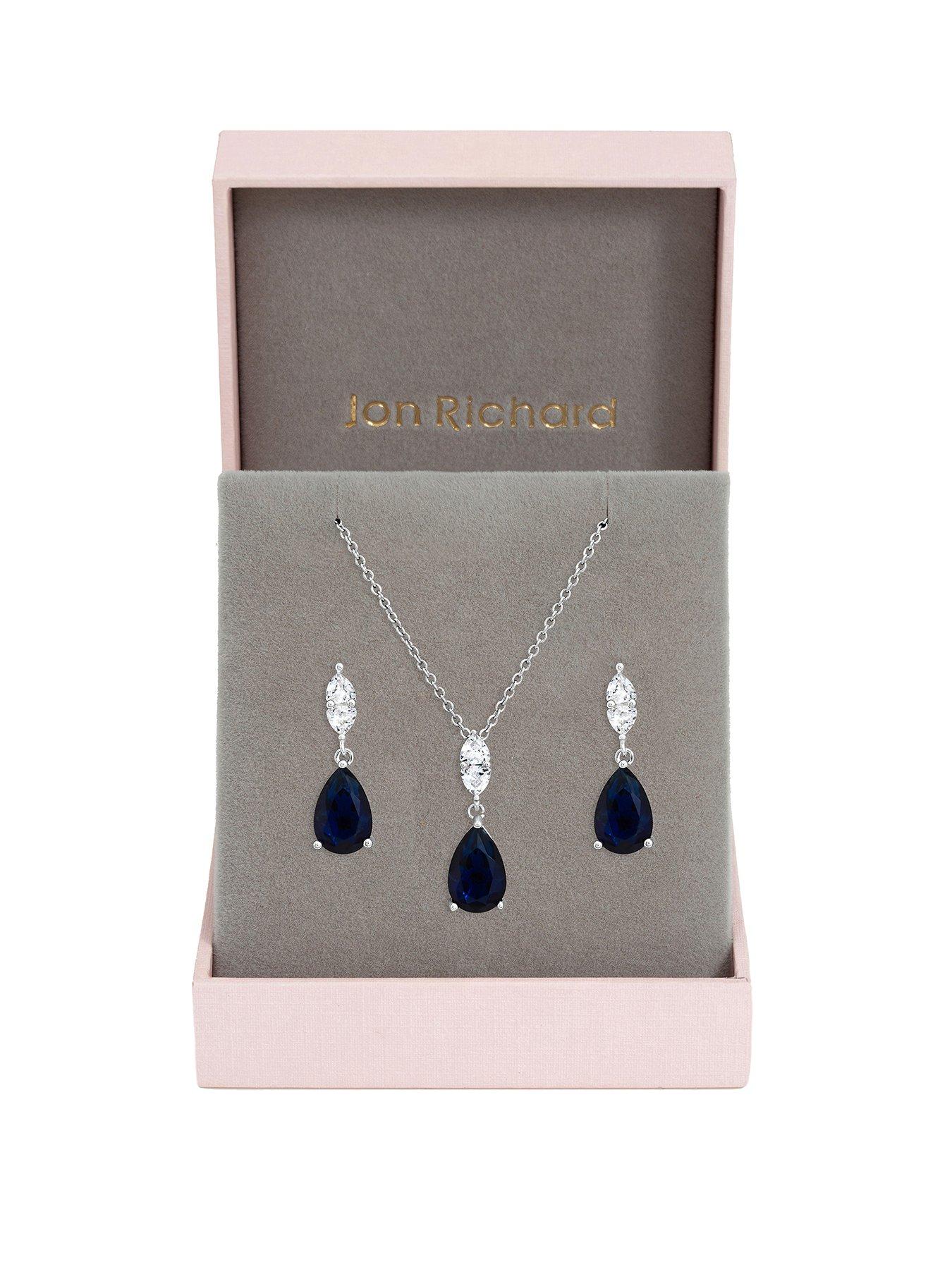 Image 1 of 2 of Jon Richard Jon Richard Rhodium Plated And Sapphire Peardrop Box Set