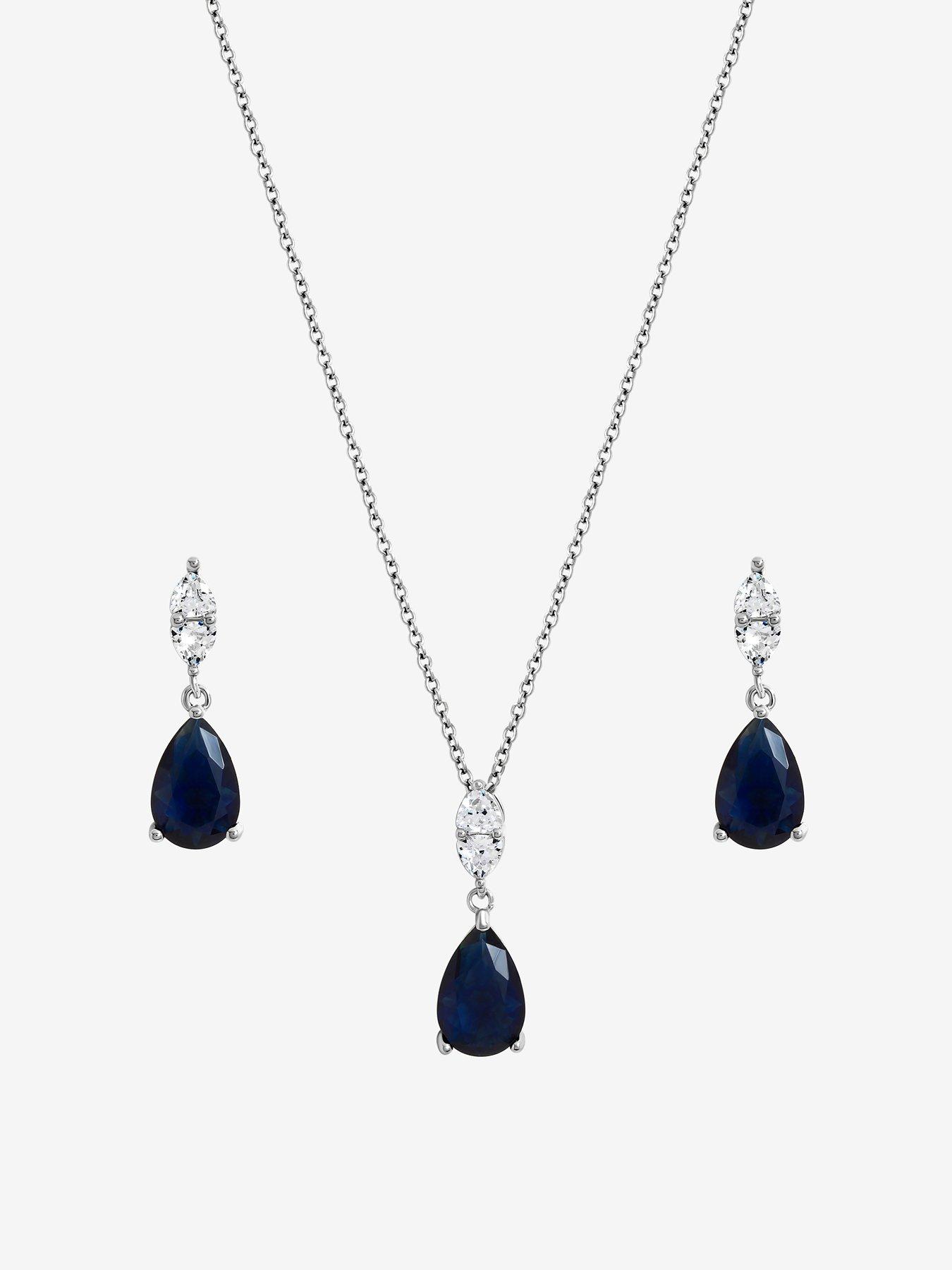 Image 2 of 2 of Jon Richard Jon Richard Rhodium Plated And Sapphire Peardrop Box Set