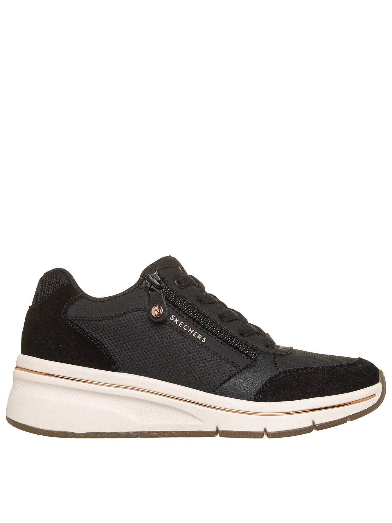 Image 1 of 6 of Skechers Billion Flex Luxe Up Quarter Zip Duraleather And Suede Lace Up Fashion Sneaker - Black