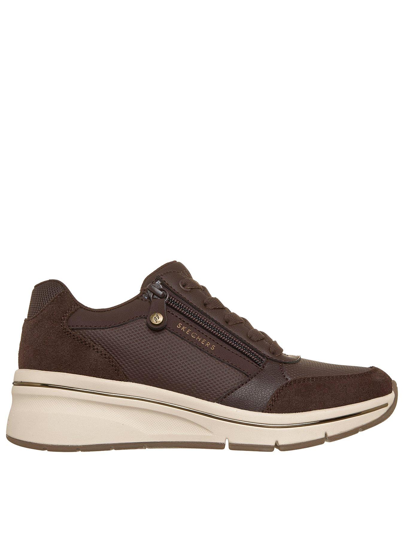 Skechers Billion Flex Luxe Up Quarter Zip Duraleather And Suede Lace Up Fashion Sneaker - Chocolate