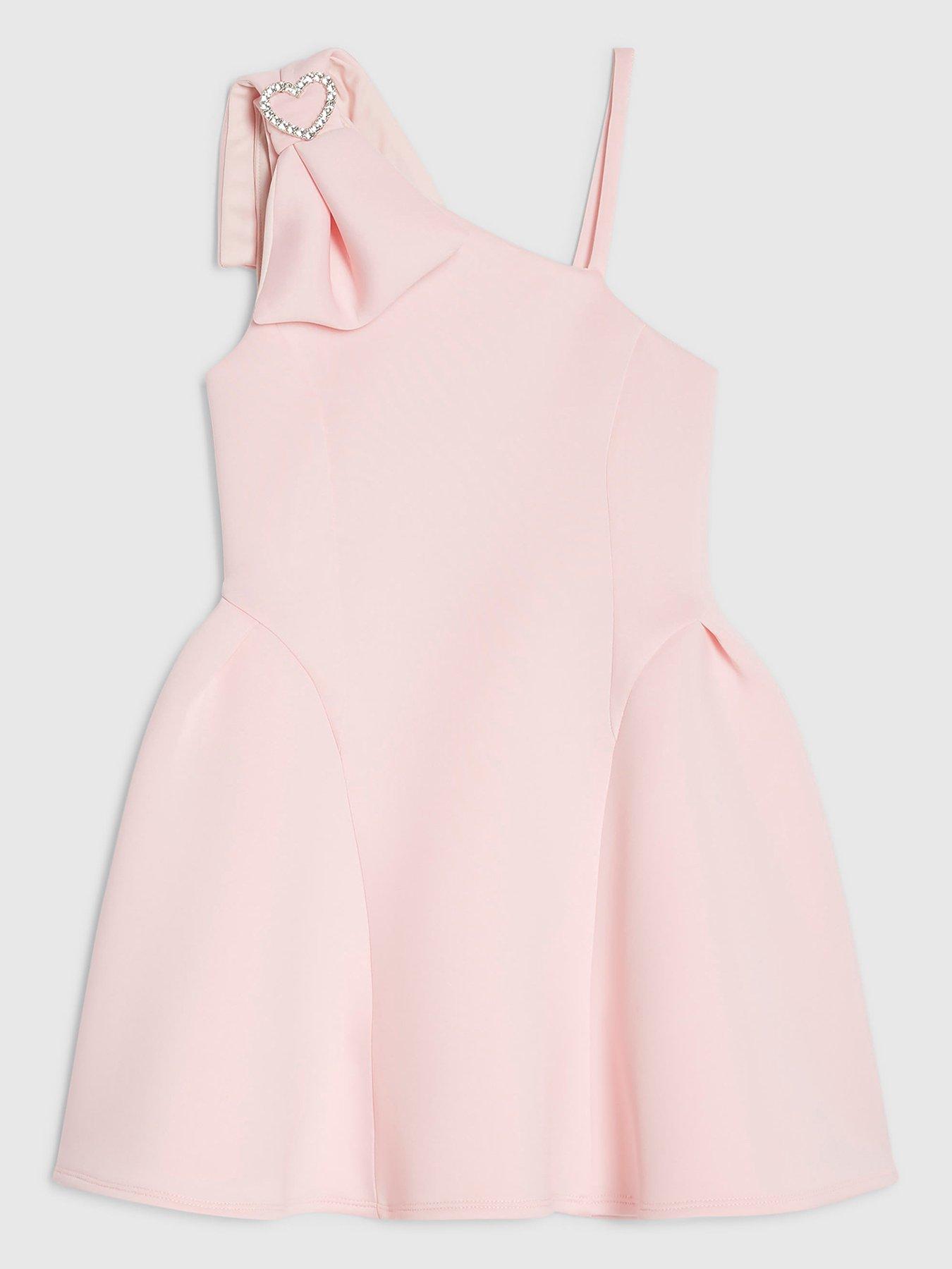 River Island Girls Premium One-Shoulder Diamante Buckle Dress - Pink