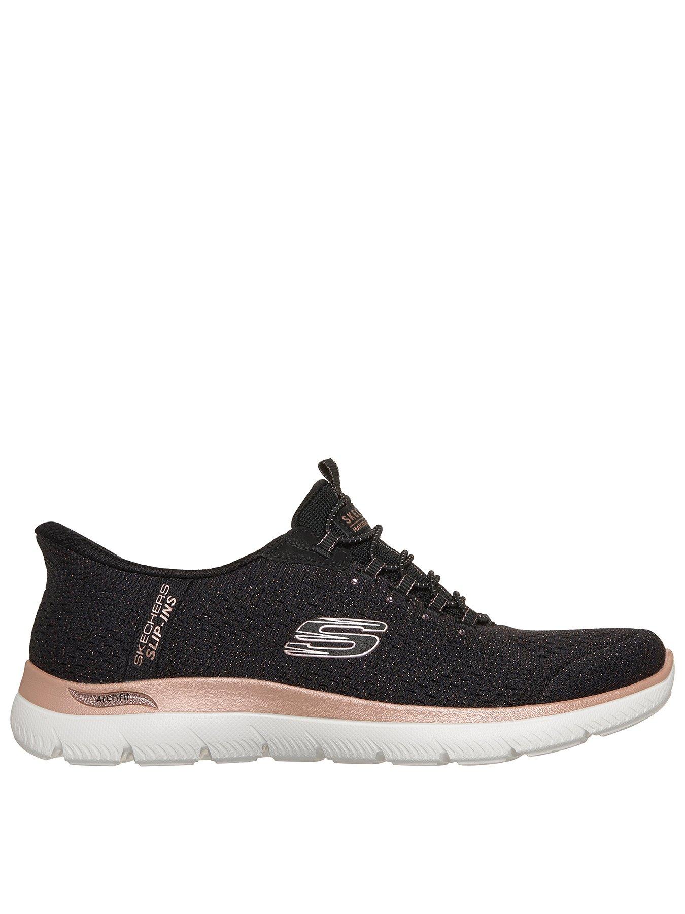 Skechers Arch Fit Summits Soft Shimmer Martha Stewart Slip-Ins Rhinestone Knit A-Line - Black