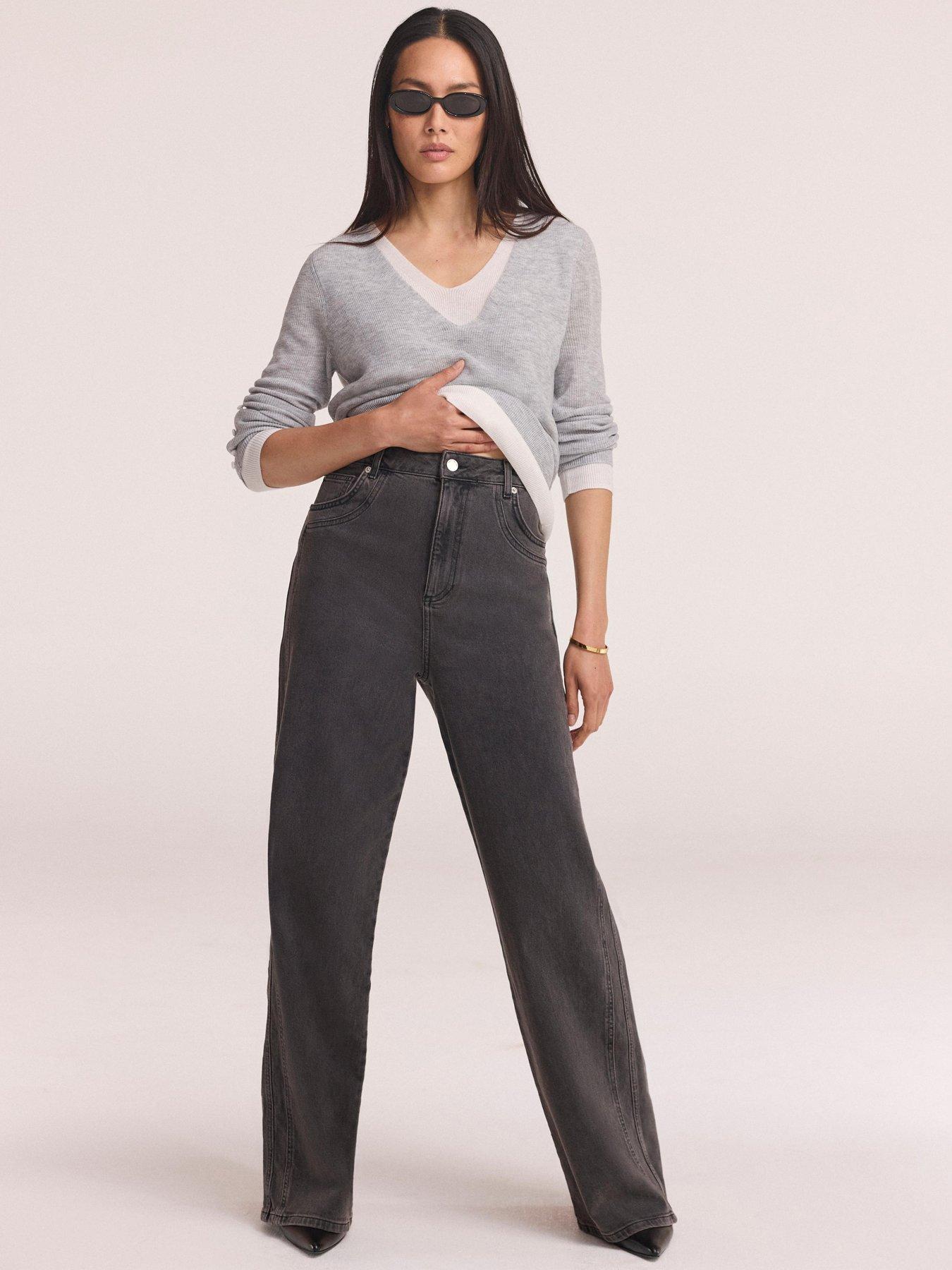 Mint Velvet Seam Detail Wide Jeans - Grey