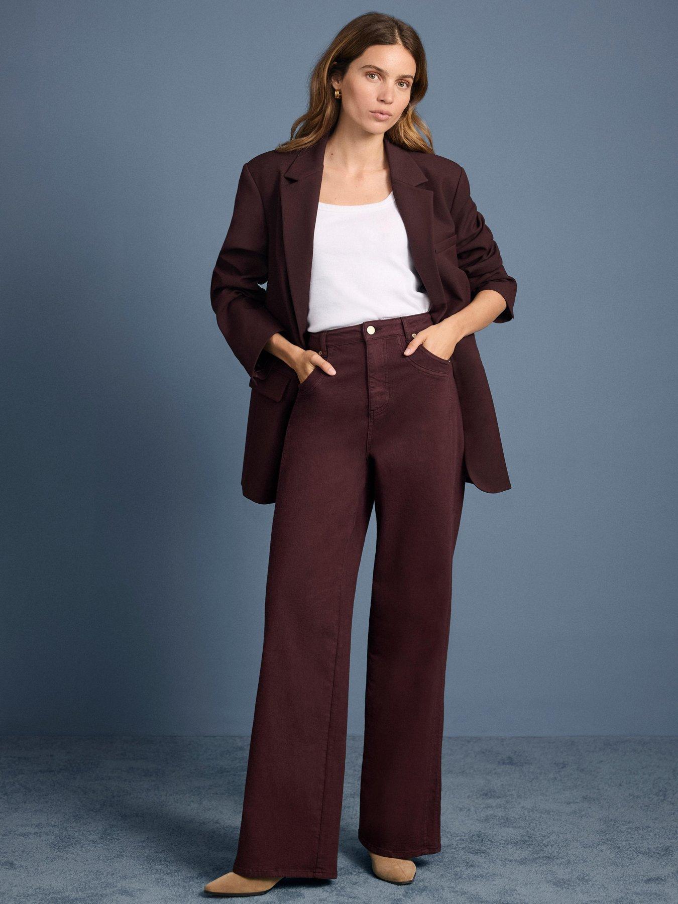 Mint Velvet Burgundy Seam Detail Wide Jeans - Red