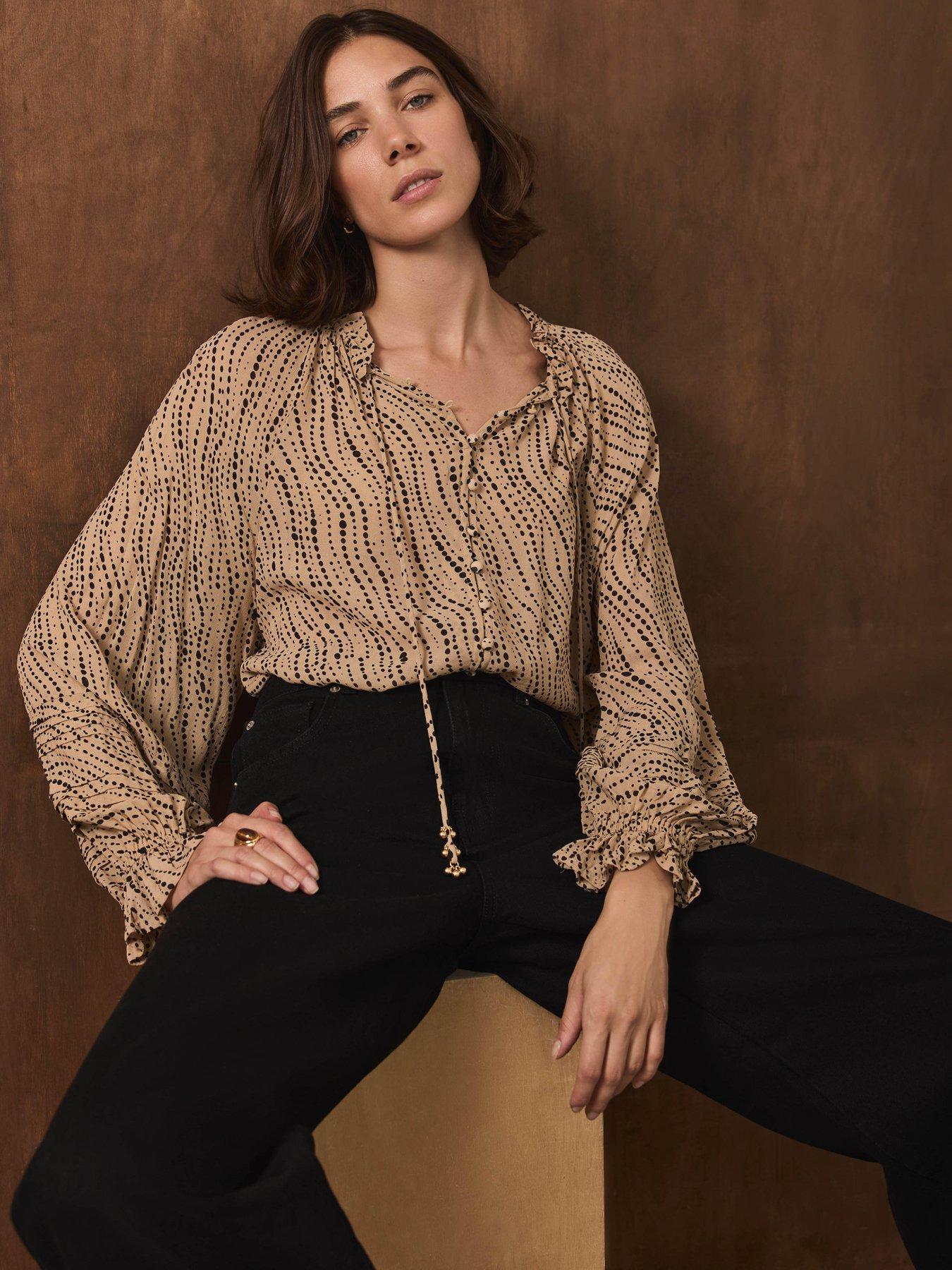 Image 1 of 6 of Mint Velvet Spot Print Blouse - Cream