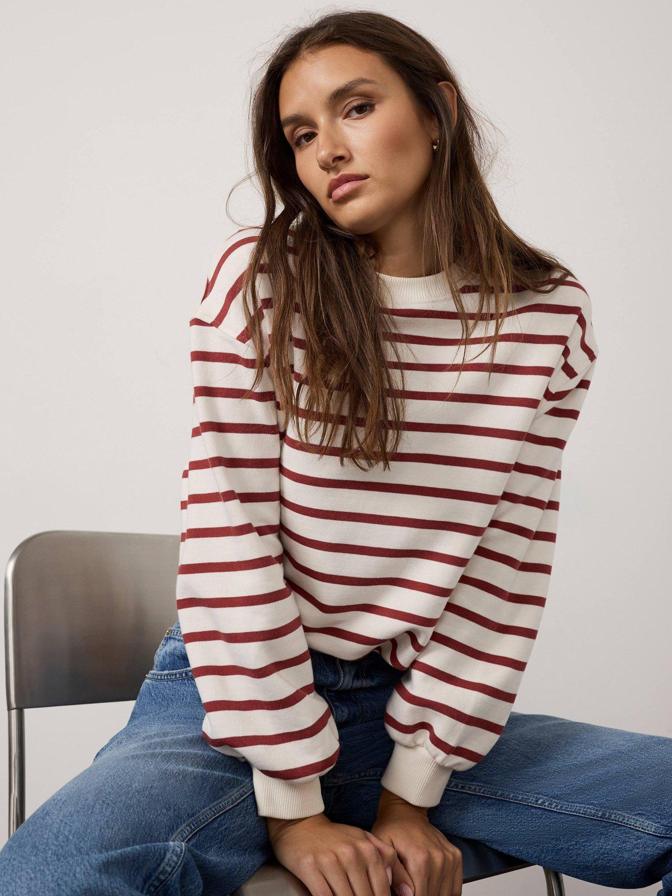 Mint Velvet Rust Stripe Balloon Sweatshirt - White