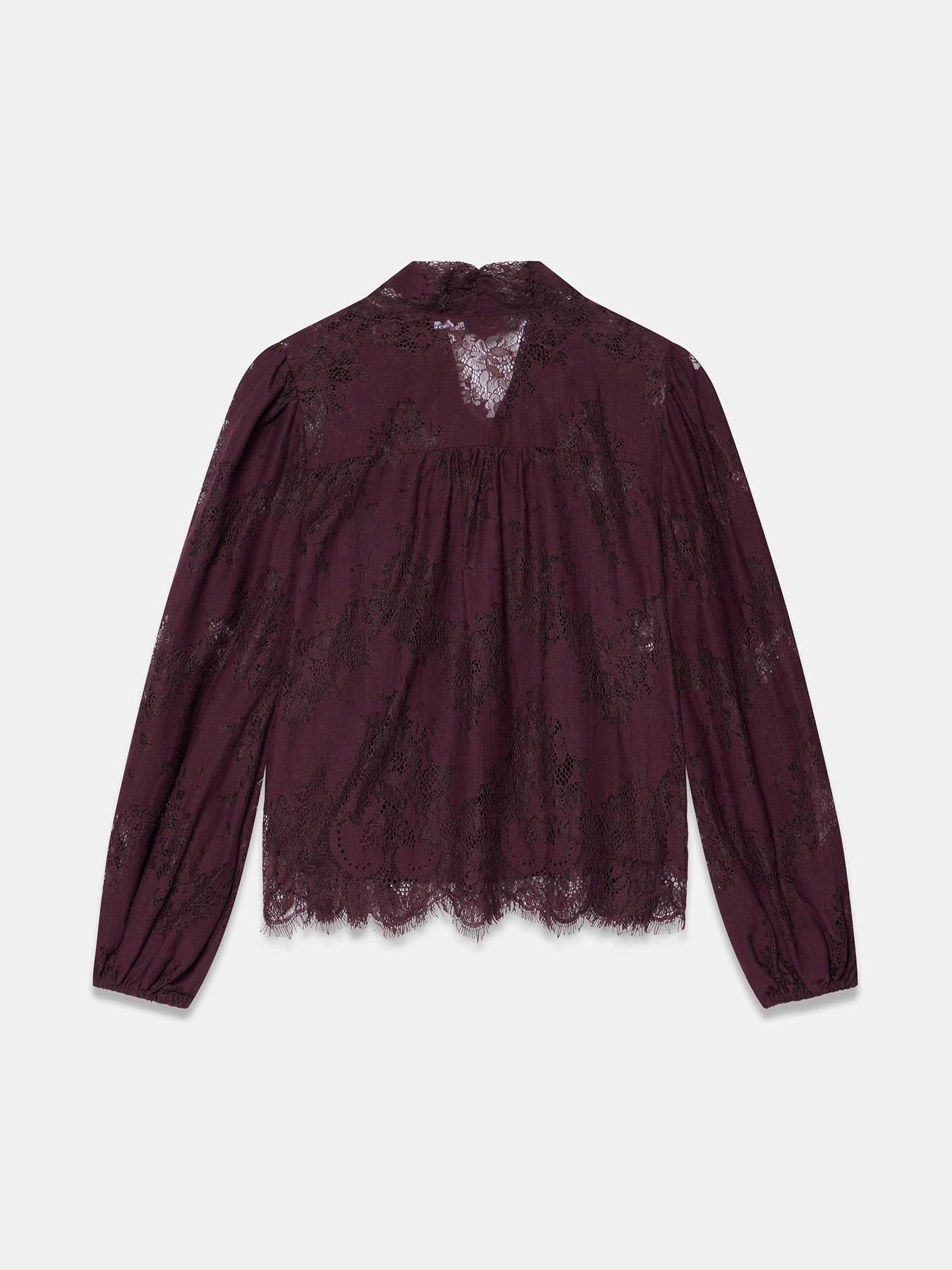 Image 6 of 6 of Mint Velvet Burgundy Lace Pussybow Blouse - Red