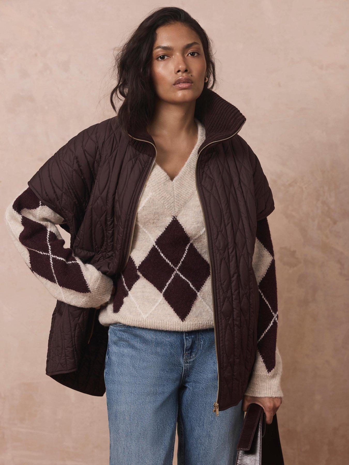 Image 1 of 6 of Mint Velvet Women's Quilted Knit Collar Gilet - Brown