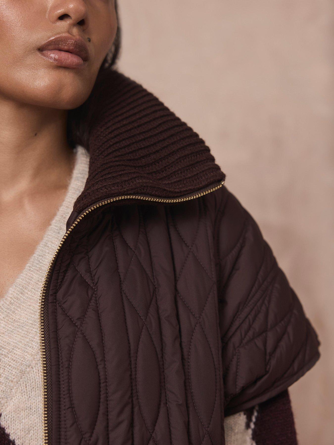 Image 3 of 6 of Mint Velvet Women's Quilted Knit Collar Gilet - Brown