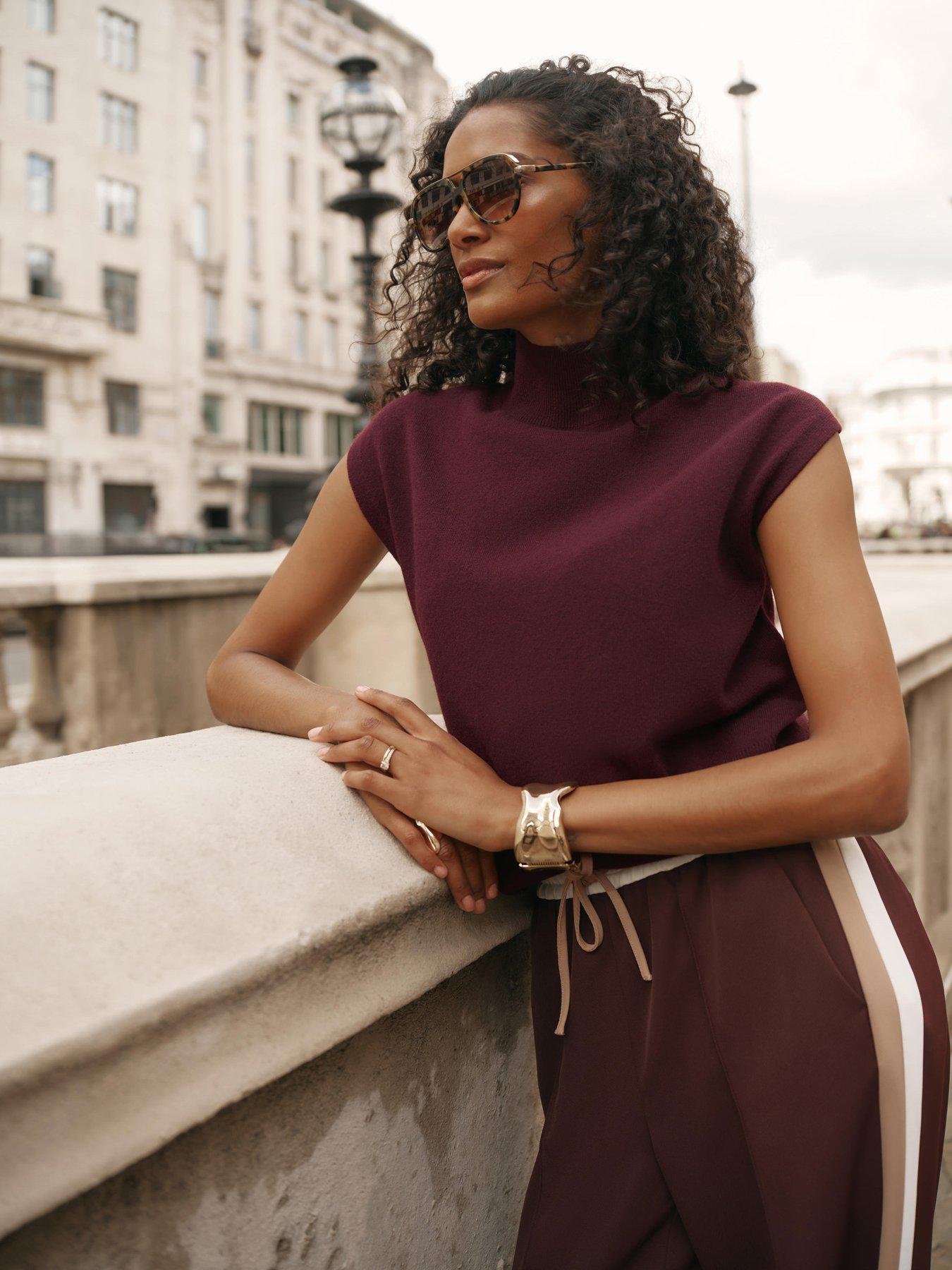 Image 1 of 6 of Mint Velvet Burgundy High Neck Sleeveless Knit Top - Red