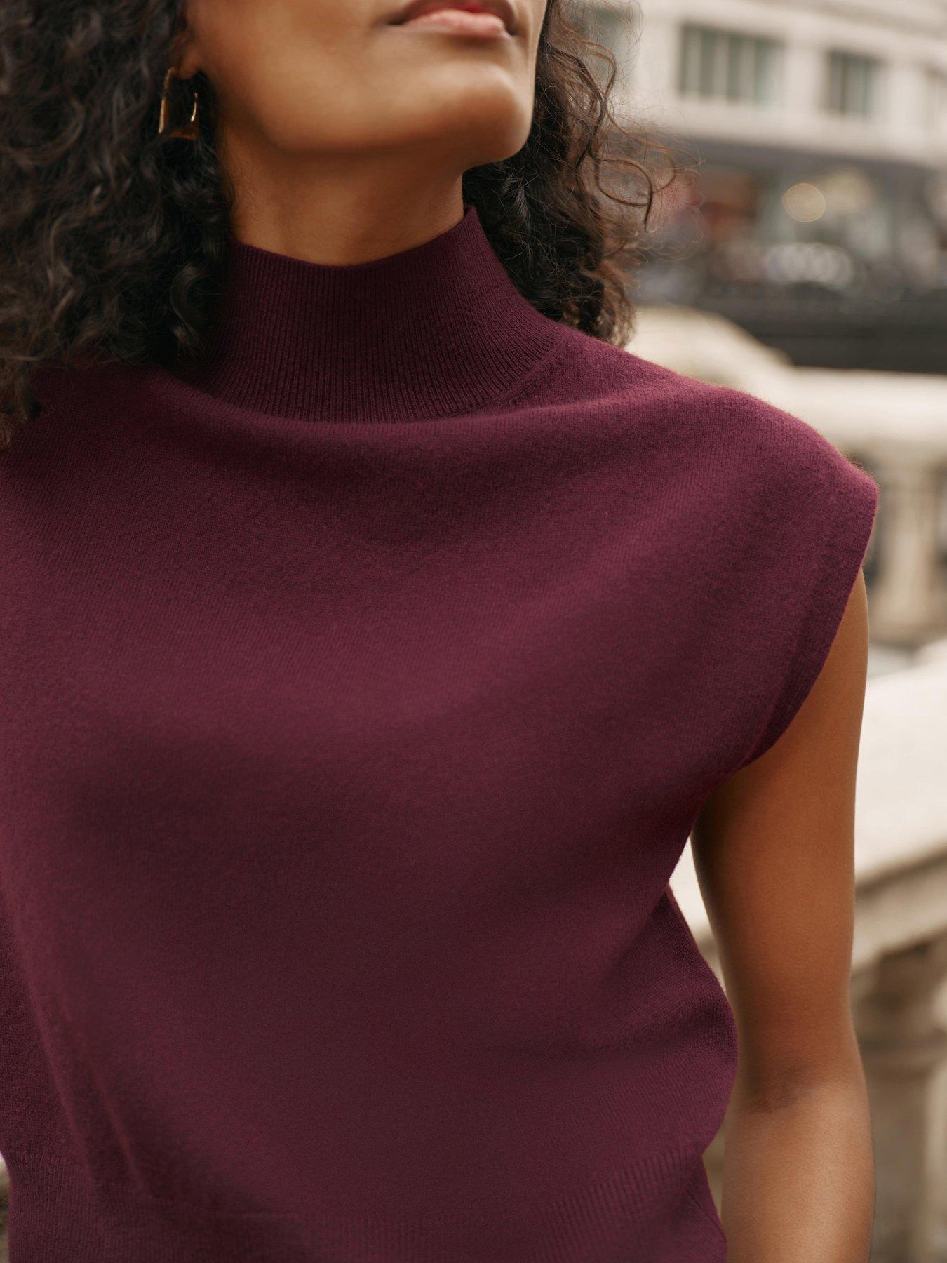 Image 3 of 6 of Mint Velvet Burgundy High Neck Sleeveless Knit Top - Red