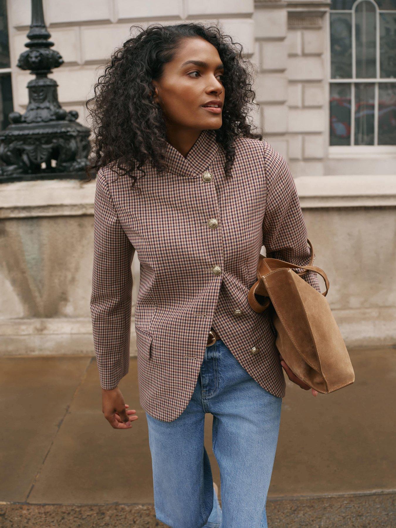 Mint Velvet Checked Single Breasted Blazer - Red