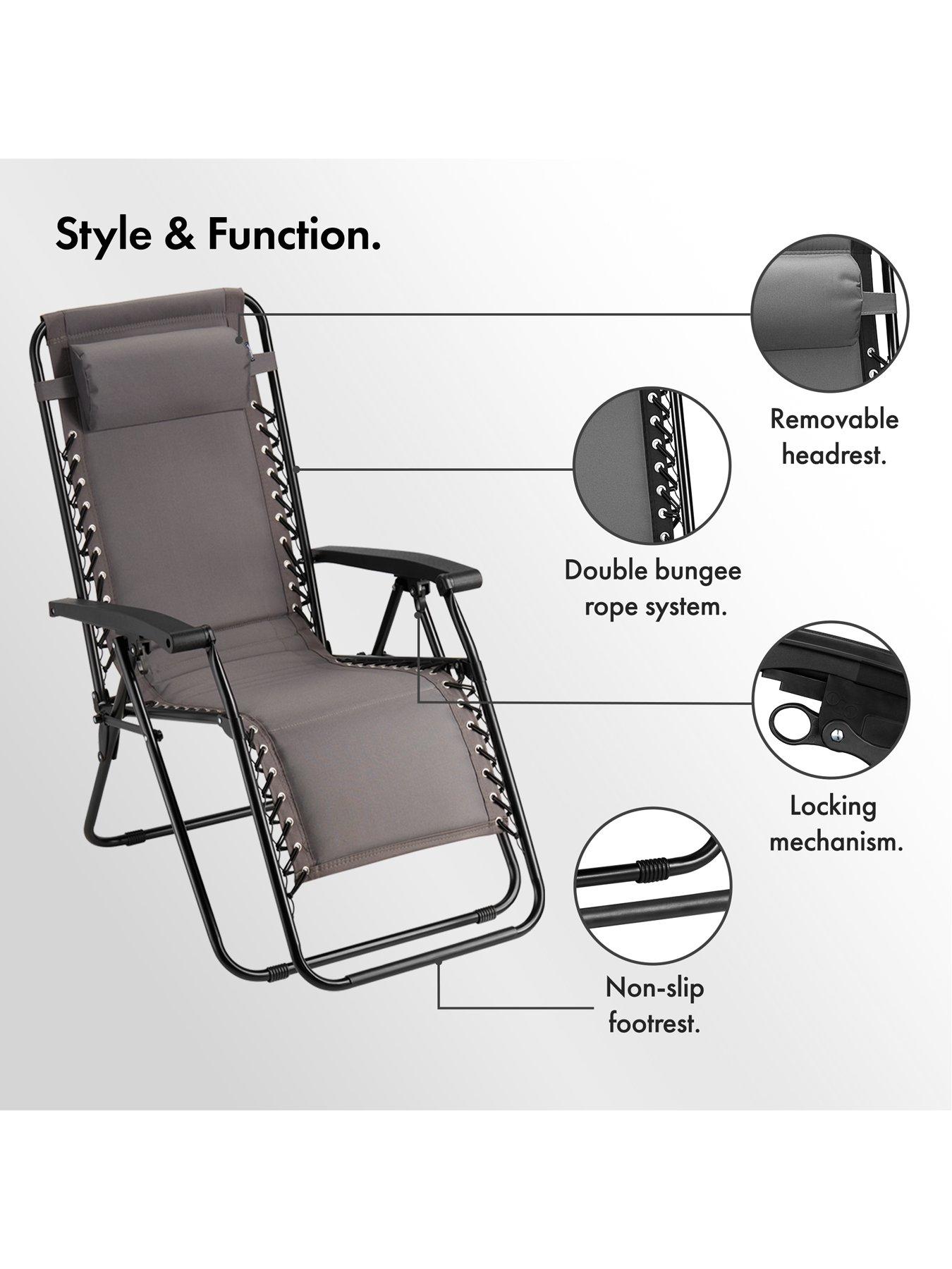 Image 6 of 7 of Vonhaus Verona Grey Padded Zero Gravity Chair - Set of 2