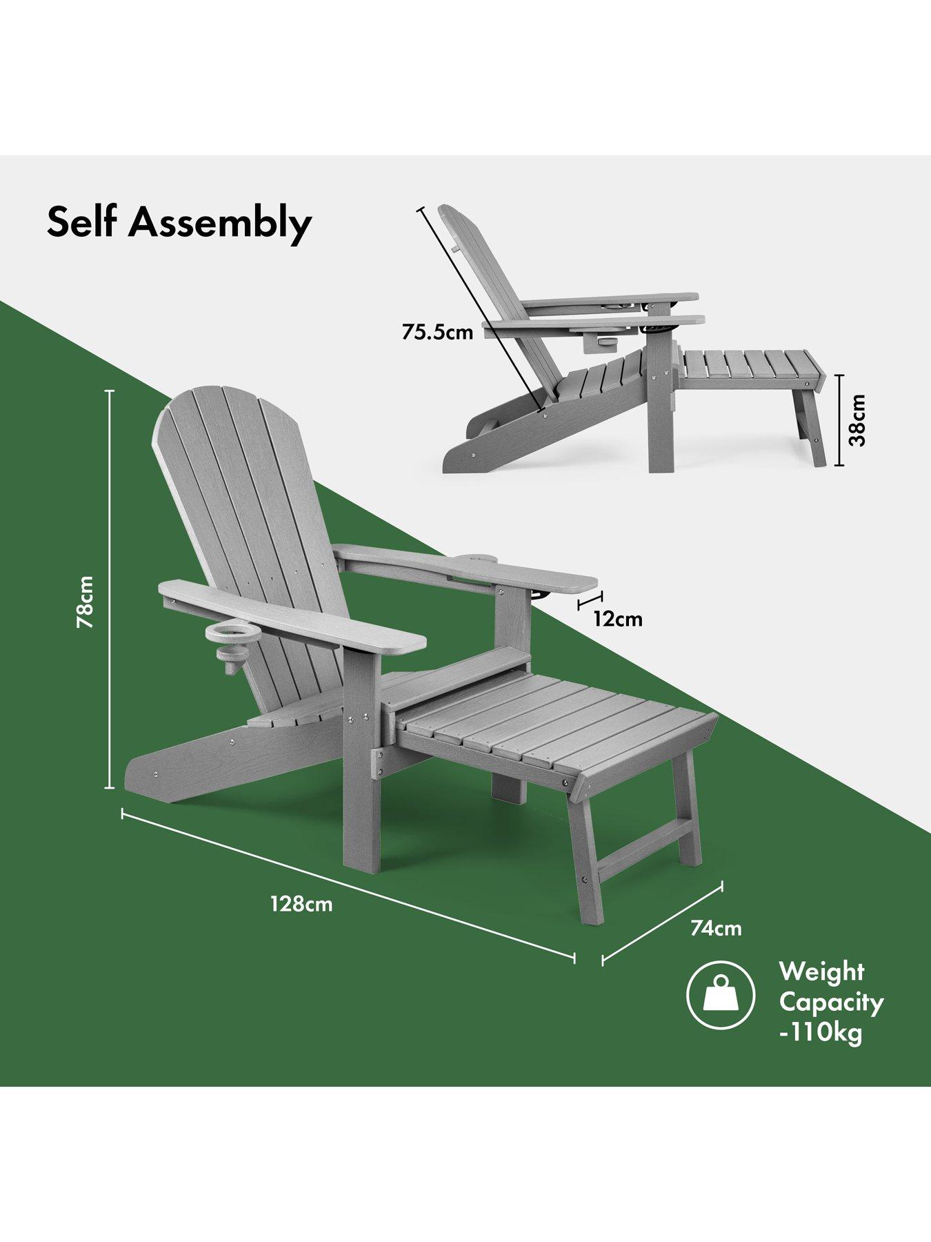 Image 3 of 7 of Vonhaus Westport Grey Adirondack Garden Chair with Footstool