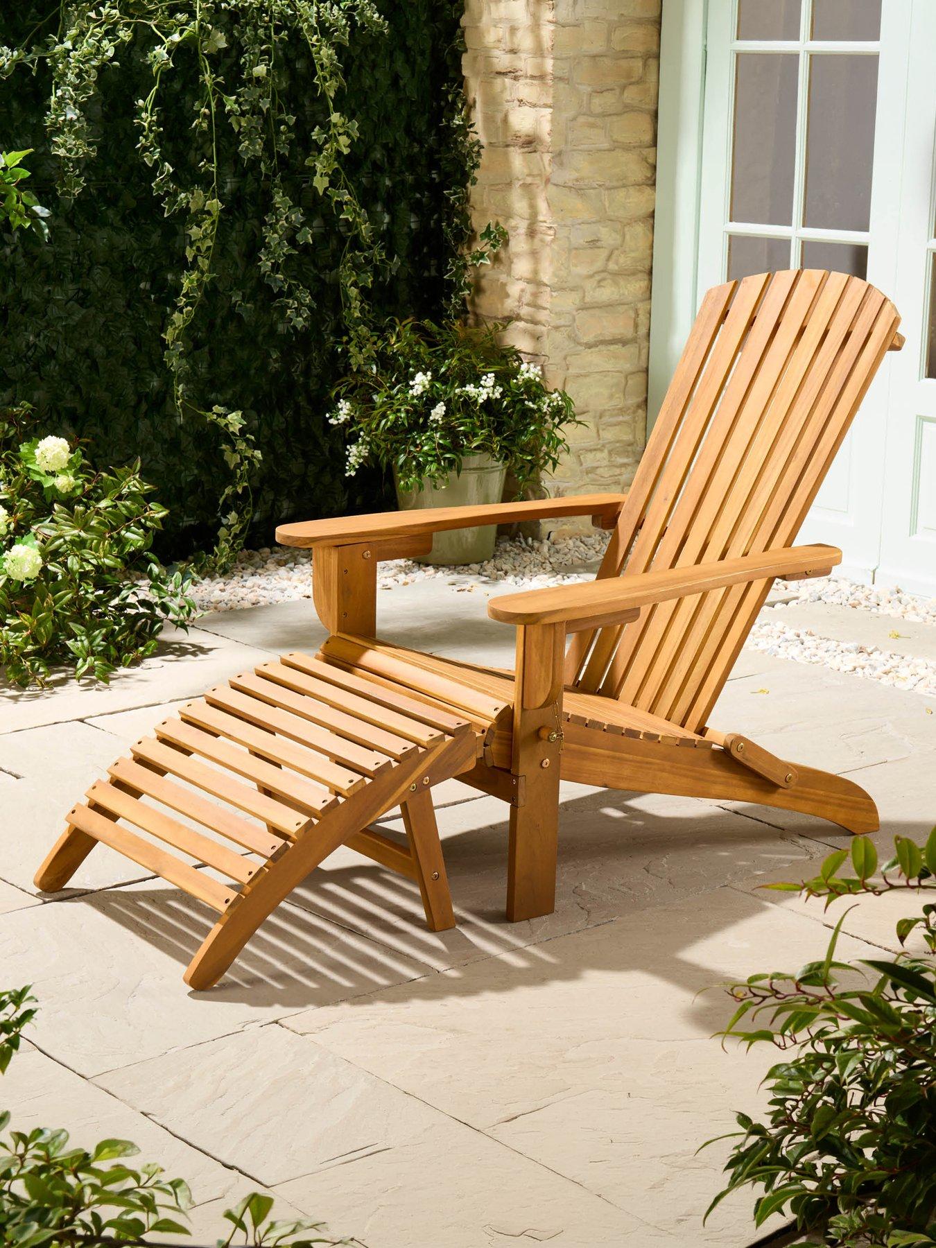 Image 1 of 7 of Vonhaus Hudson Folding Adirondack Chair and Footstool &ndash; Acacia Wood