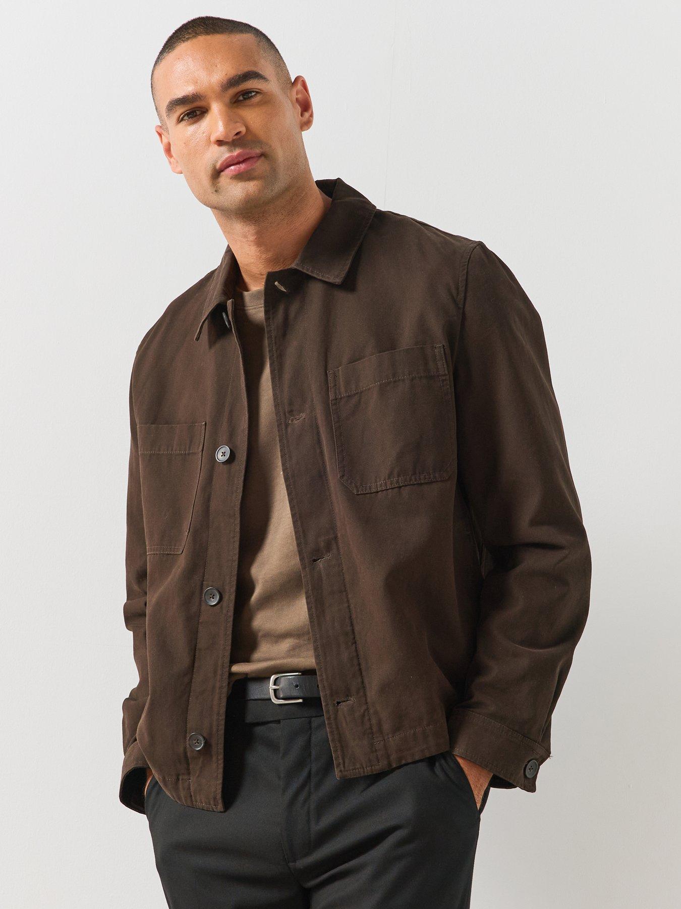 Image 1 of 6 of Mango Mango Mens Hampton Regular Fit Cotton Overshirt - Brown